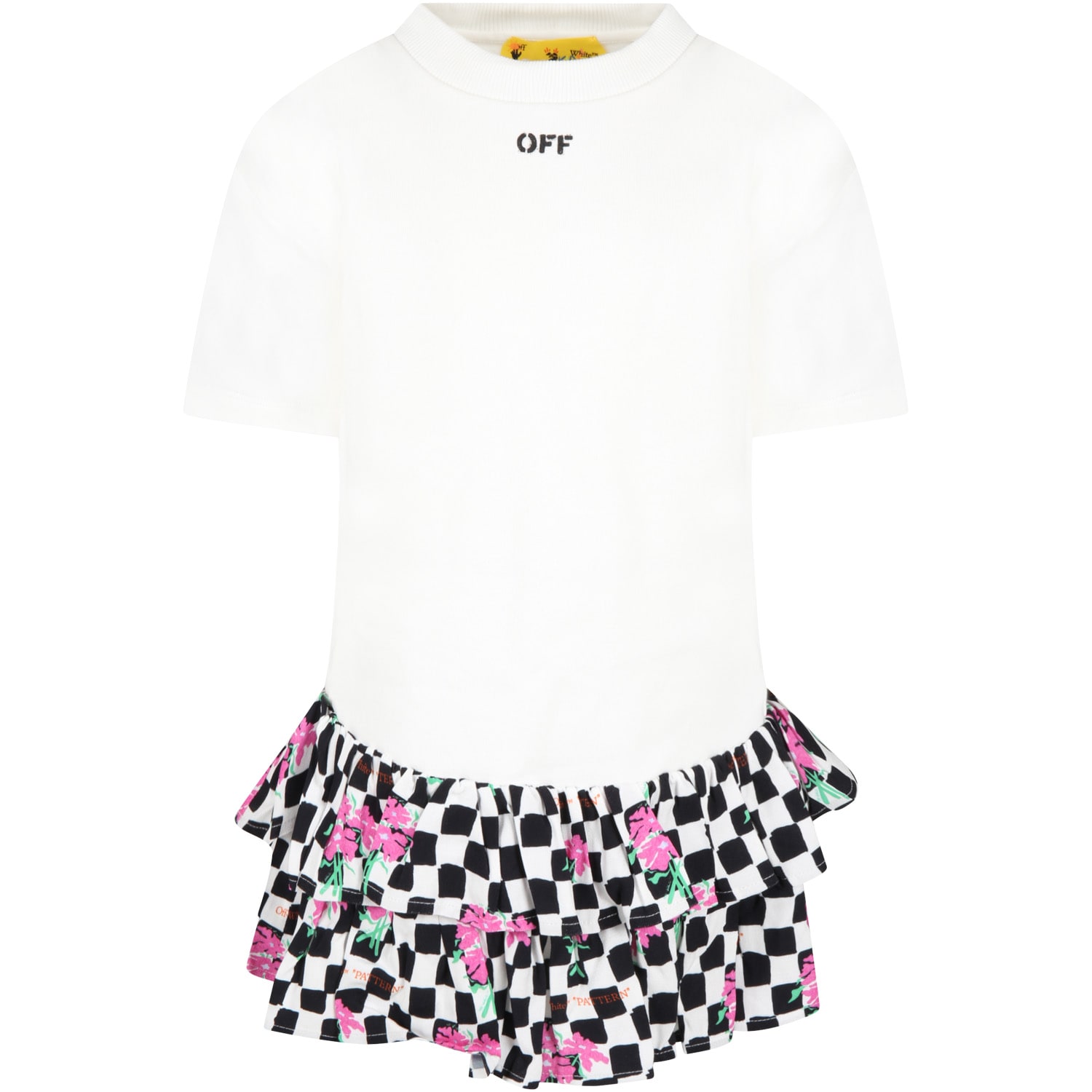 Off-White White Dress For Girl With Logo And Flowers