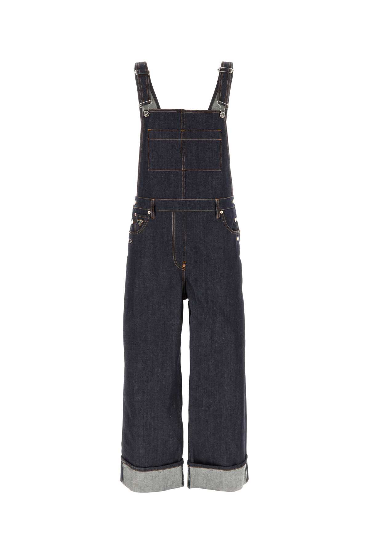 Shop Prada Denim Dungarees In Bleu