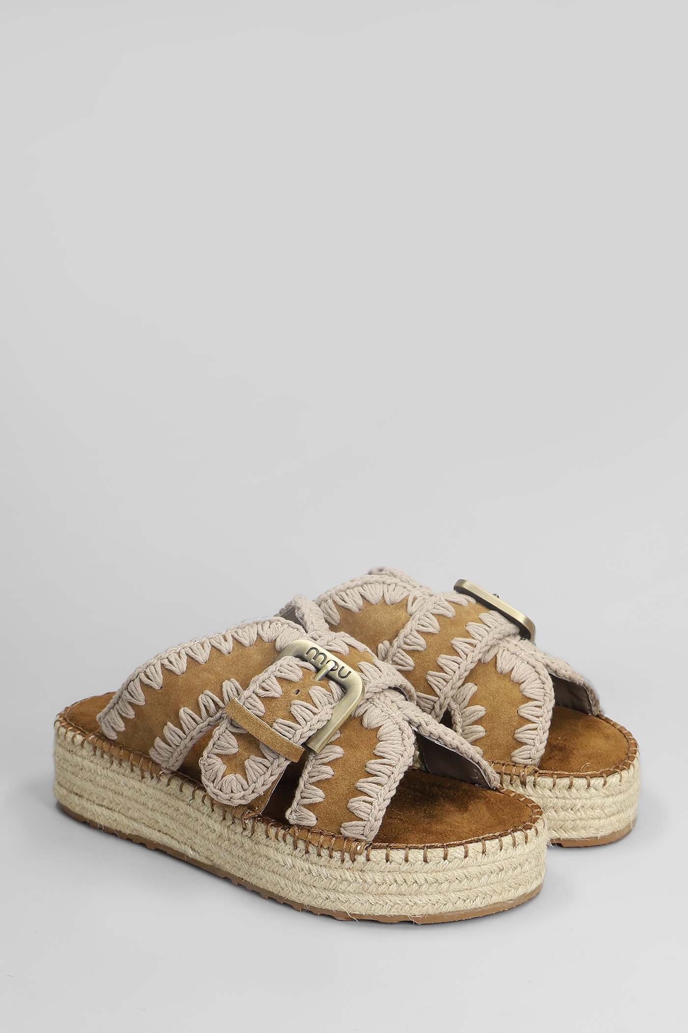 Mou Jute Sandal Sandals In Leather Color Suede In Leather Color