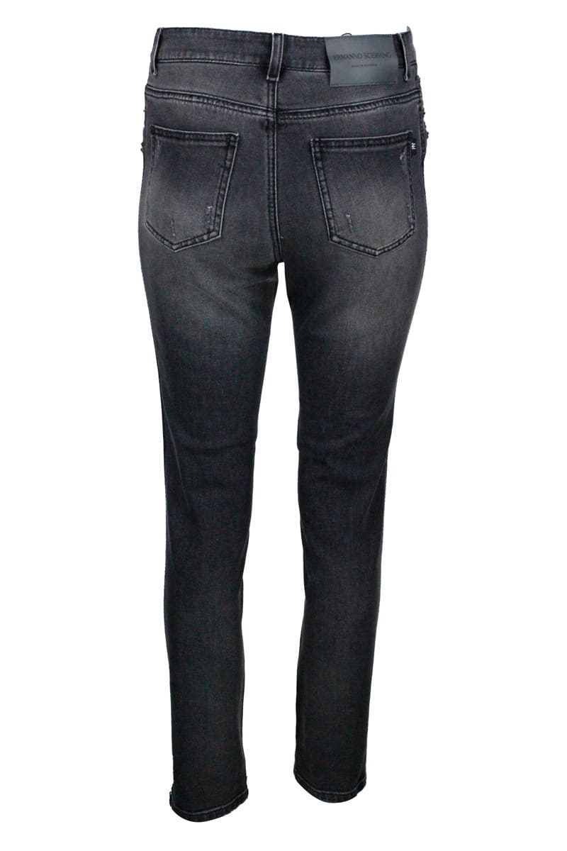 Shop Ermanno Scervino High-waisted Stretch Denim Jeans With Fake Tears In Black