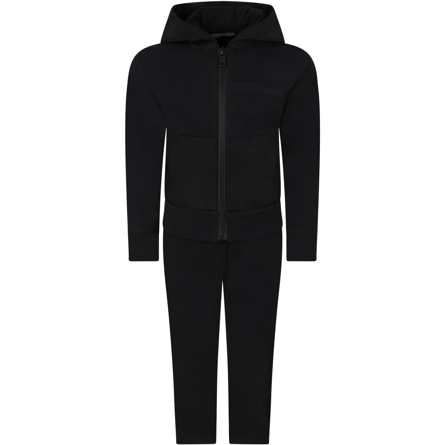 Moncler Black Tracksuit For Kids With Logo | ModeSens