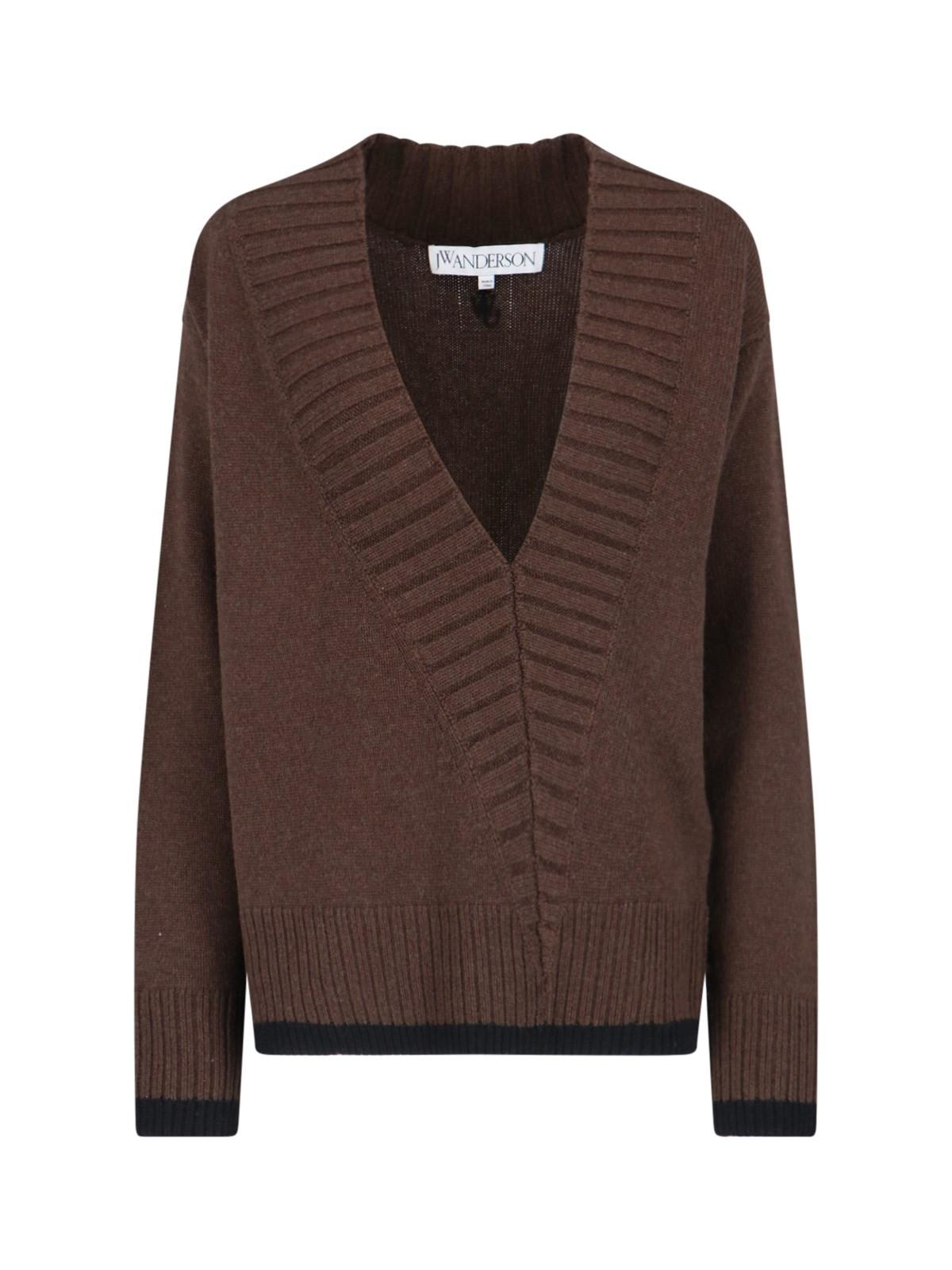 Shop Jw Anderson V-neck Sweater In Brown