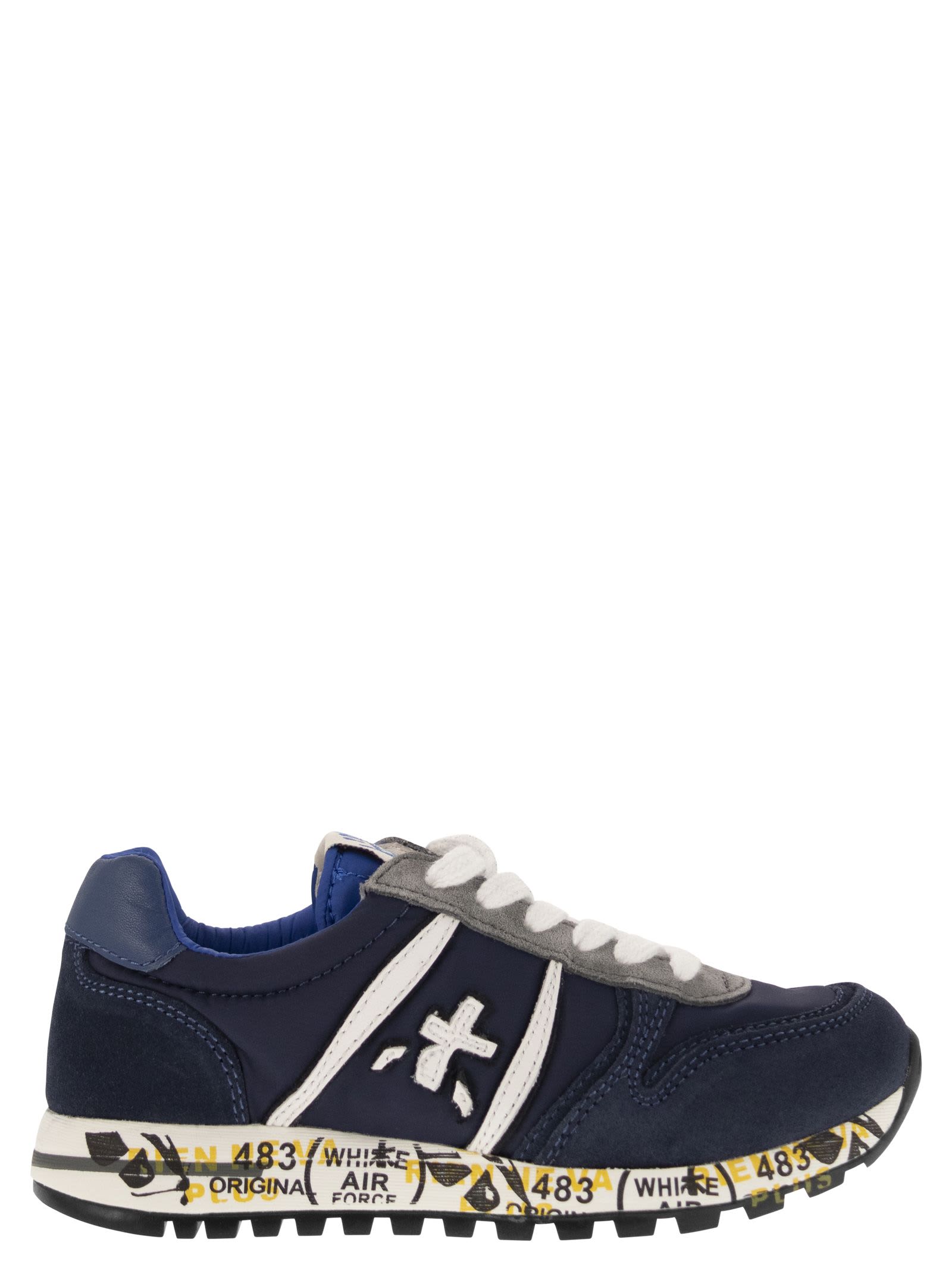 Premiata Kids' Sky - Suede And Nylon Trainers In Blue
