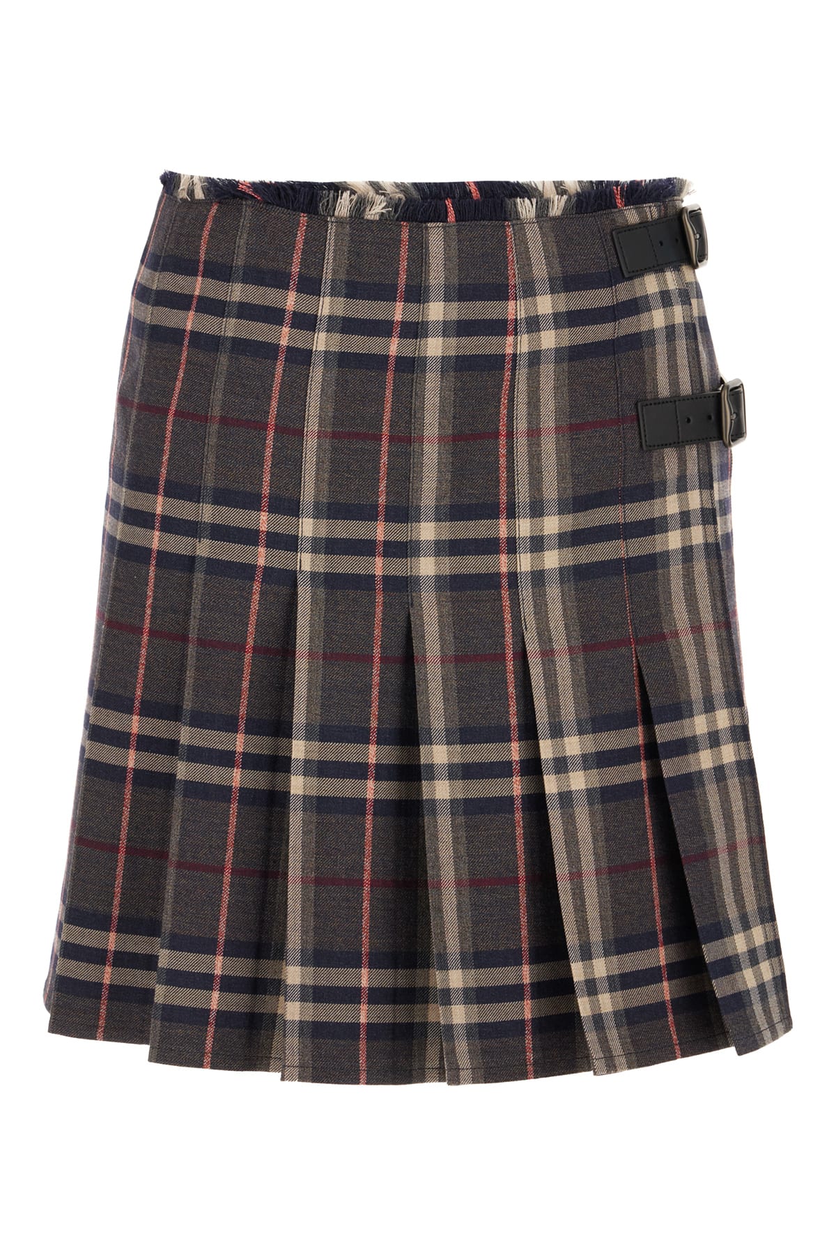 Burberry Wool Skirt With Embroidered Buckle And Pleats In Multi