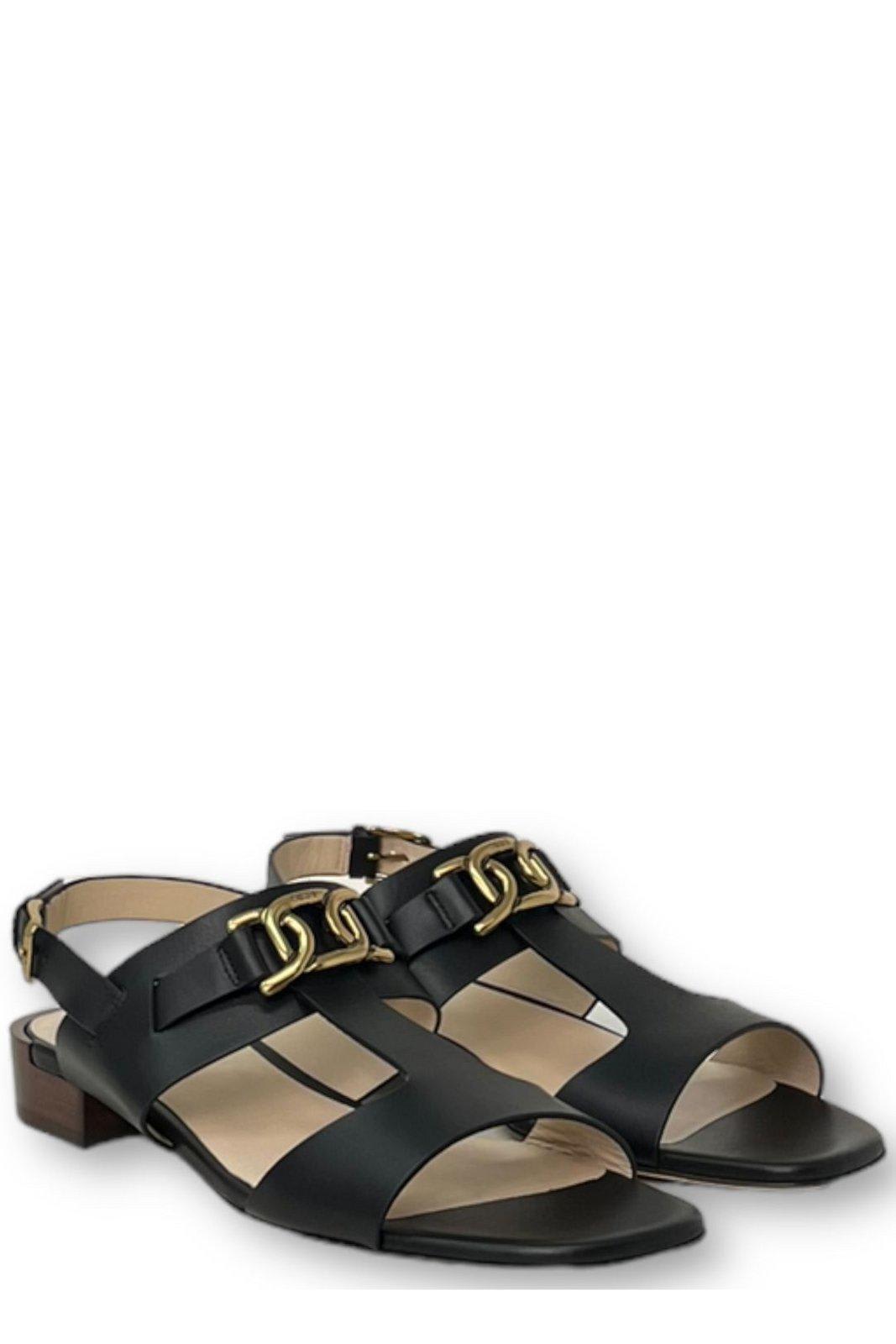 Shop Tod's Logo Engraved Buckle Fastened Sandals Tods In Black