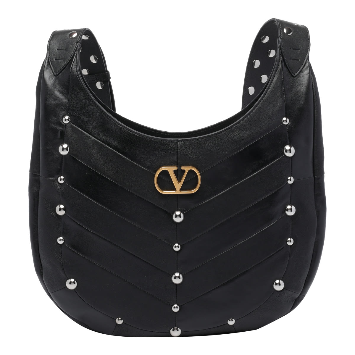 Valentino Garavani Small Hoboho Chevron Quilted Shoulder Bag With Studs In Black