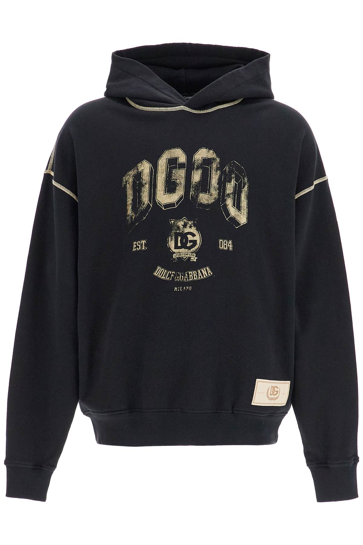 Shop Dolce & Gabbana Oversized Hoodie With Hood And Logo Print In Nero (black)