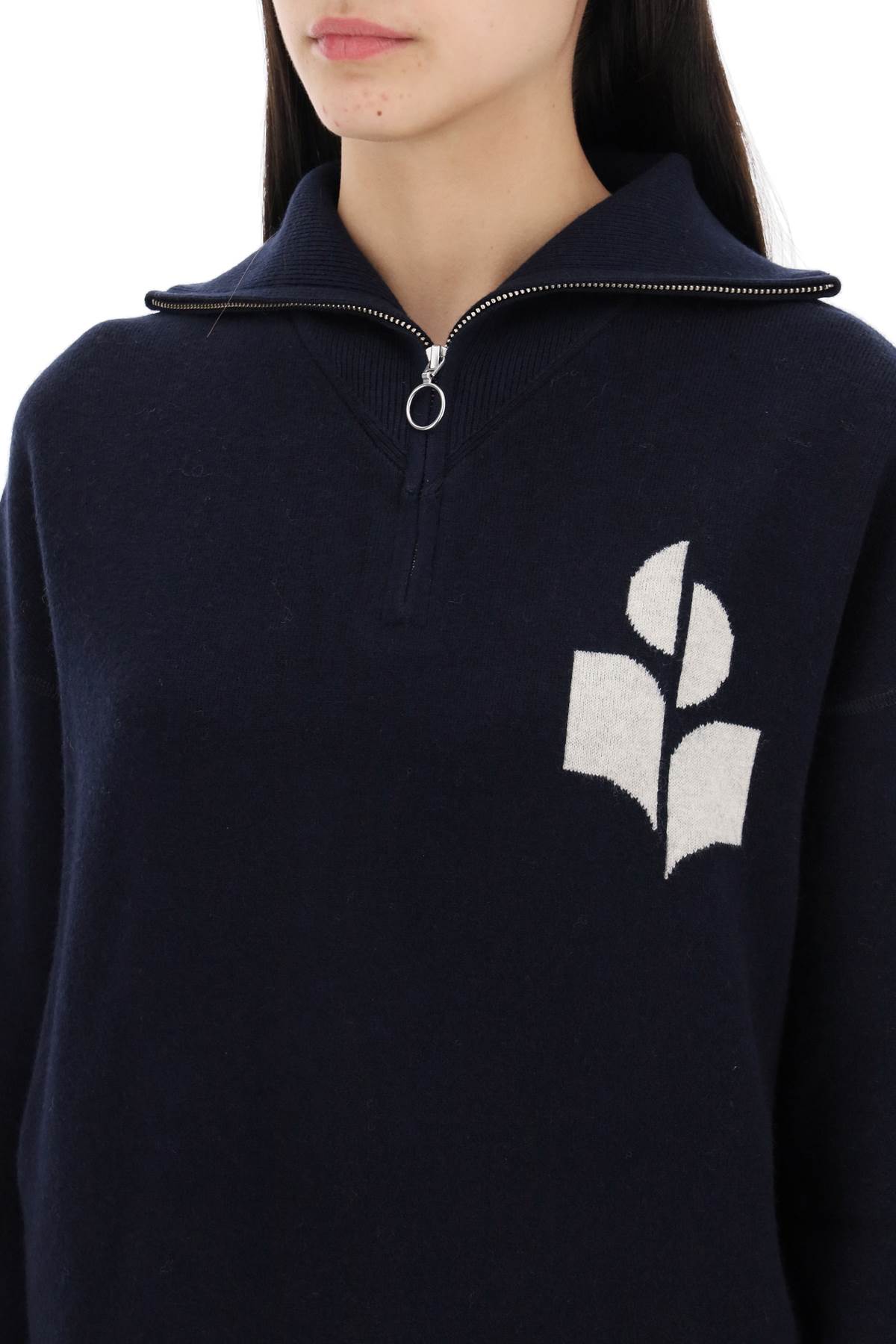 Shop Marant Etoile Azra Sweater With Jacquard Logo In Midnight (blue)