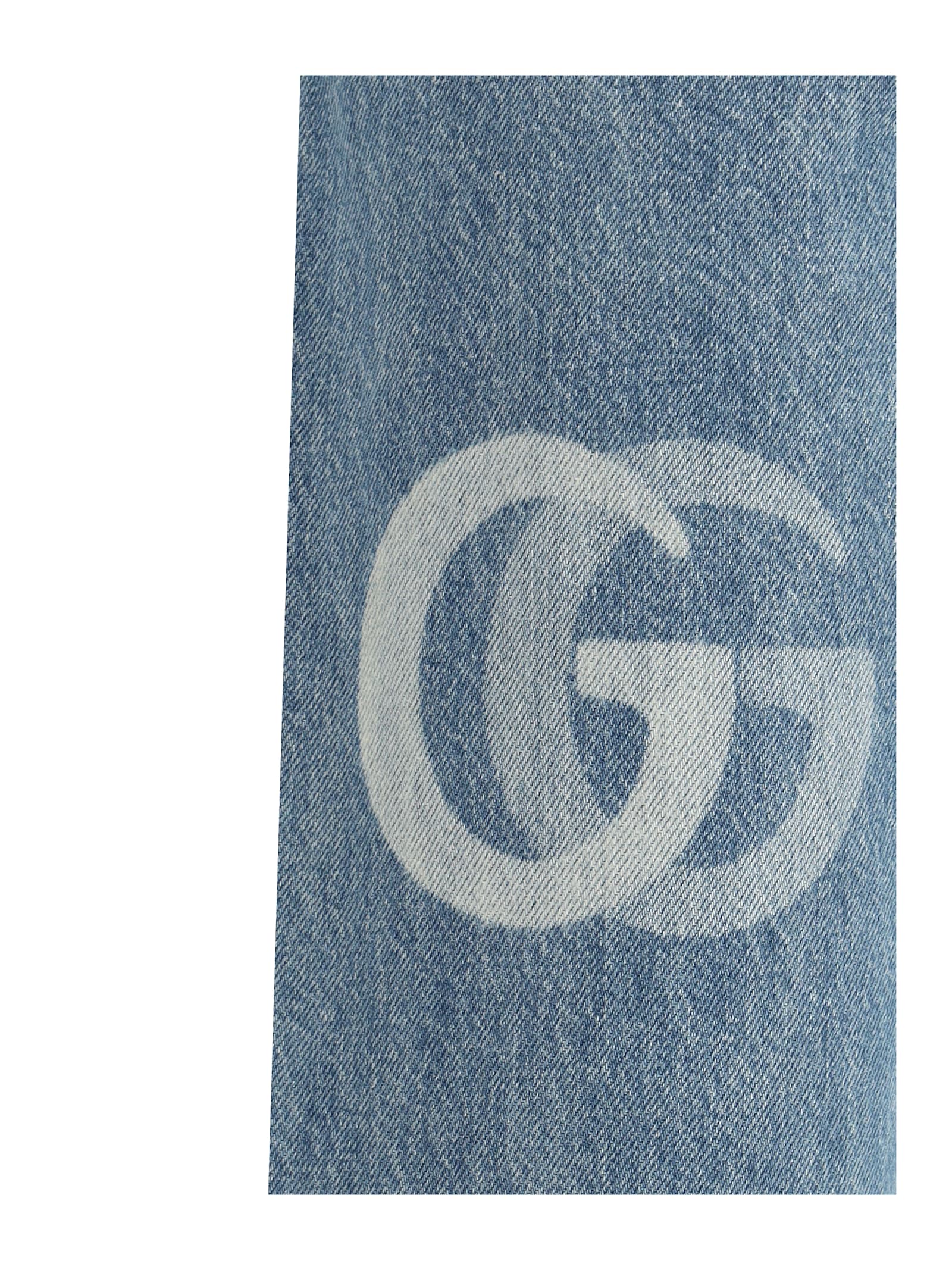 Gucci Men Laser-etched Double G Jeans In Blue/ivory
