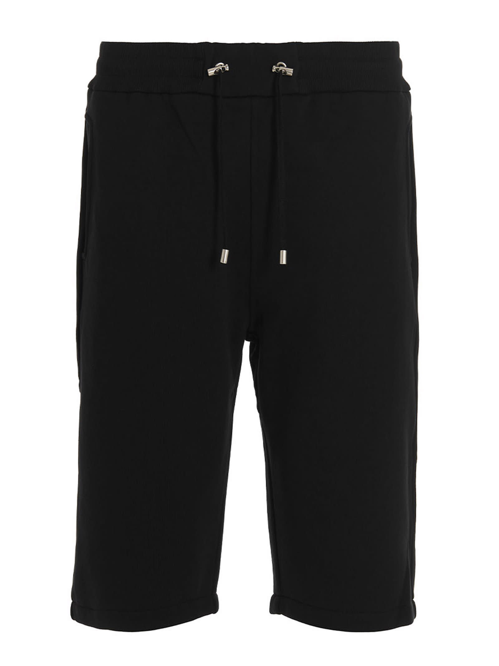 BALMAIN FLOCKED LOGO BERMUDA SHORTS