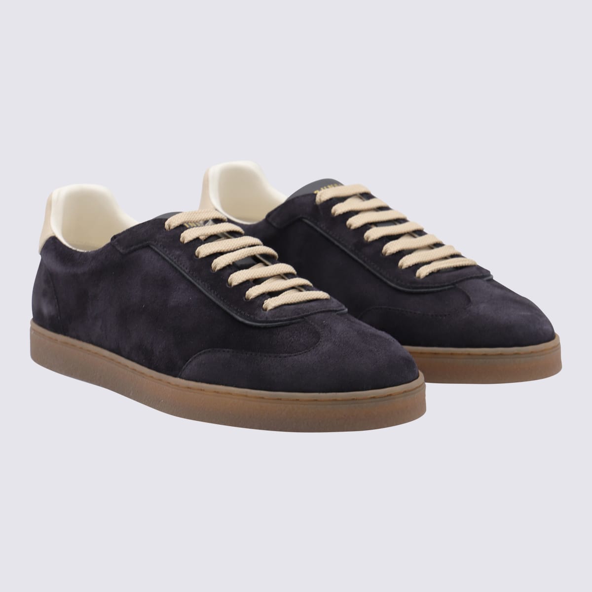 Brunello Cucinelli Blue Washed Suede Sneakers In Black