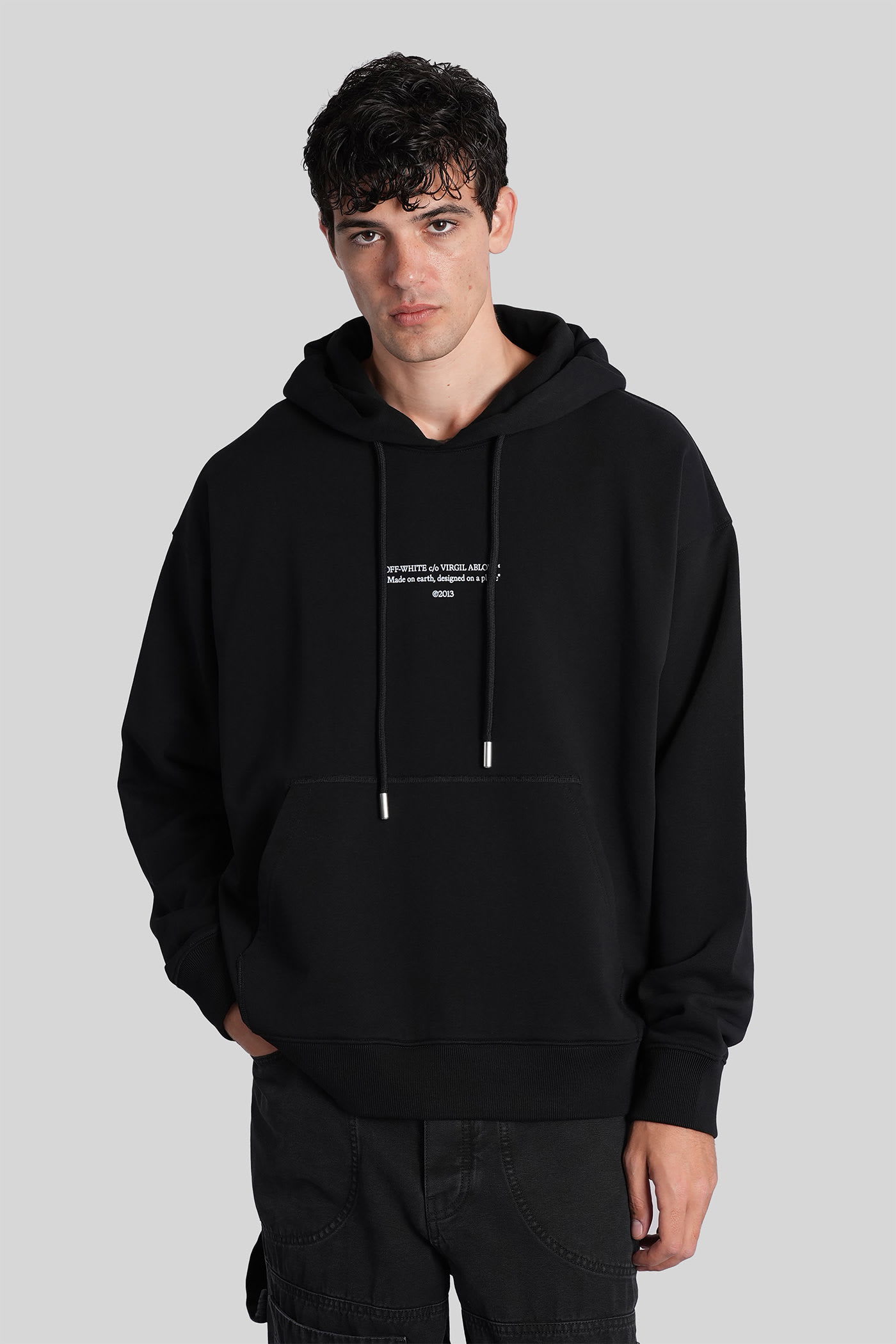 Off-white Logo Printed Drawstring Hoodie In Black