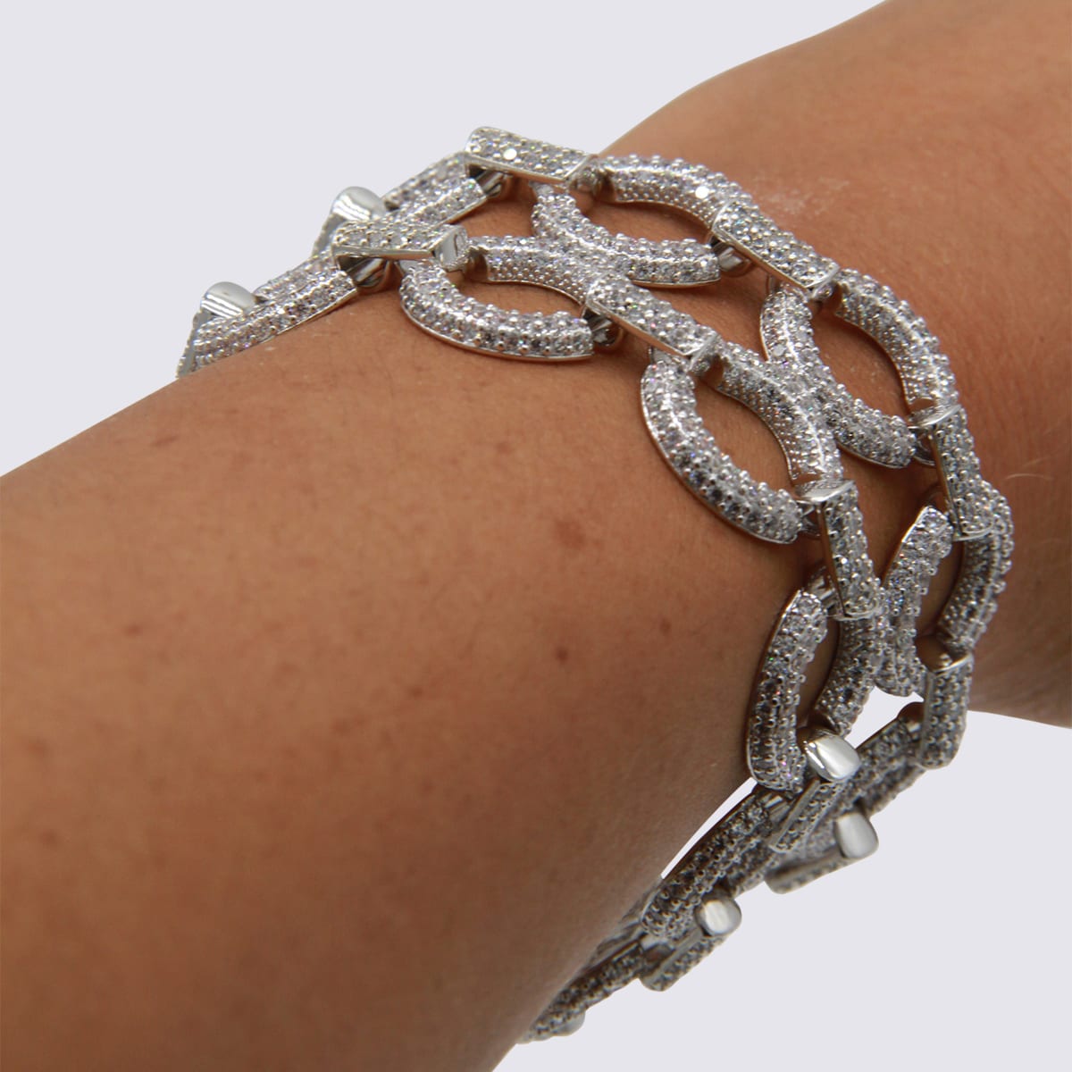 Self-portrait Circular Link Bracelets Featuring Rhinestone Embellishments In Silver