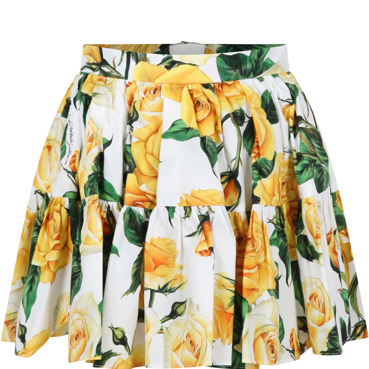 Shop Dolce & Gabbana White Elegant Skirt For Girl With Flowering Pattern In Multicolour