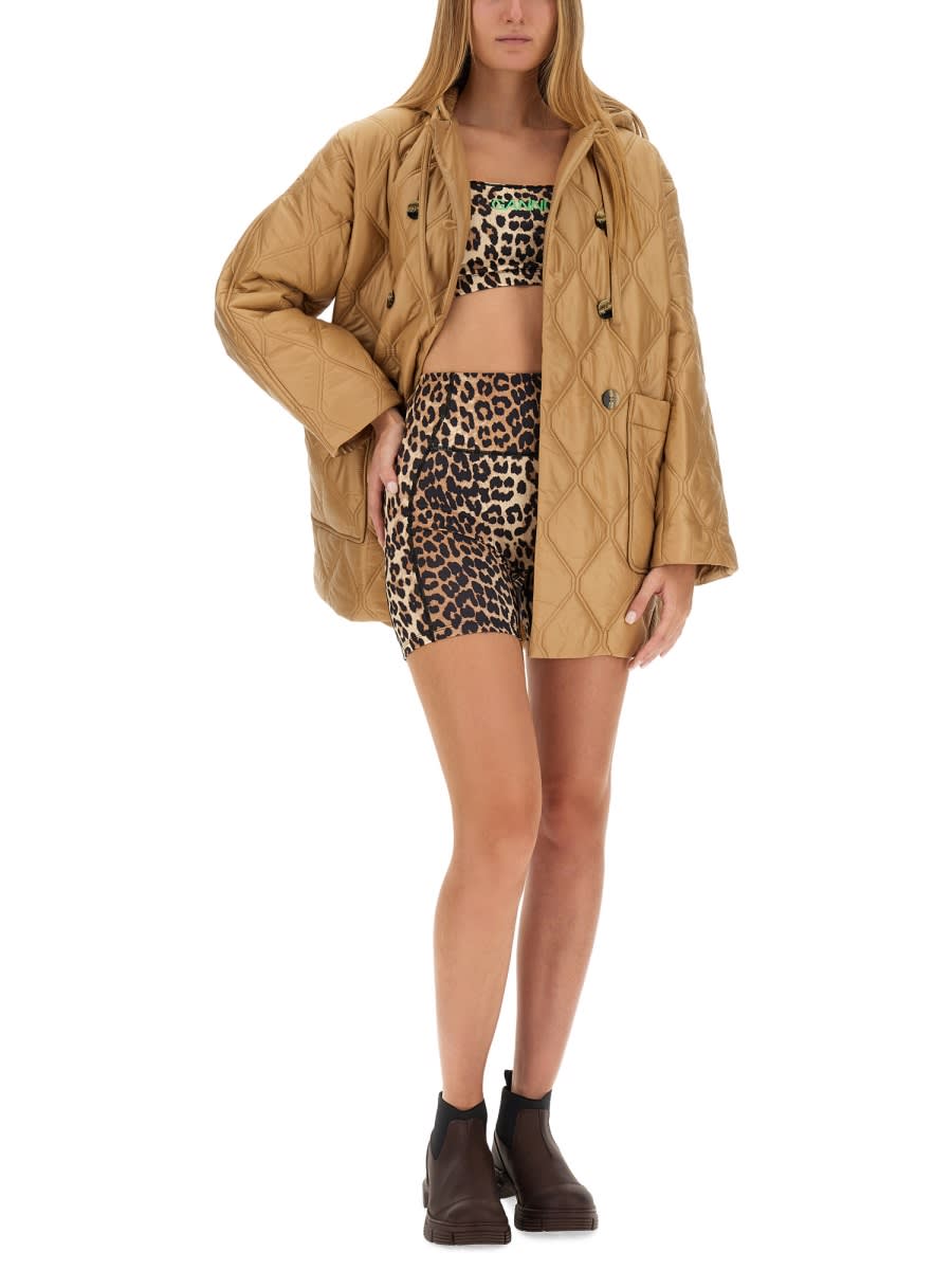 Shop Ganni Hooded Jacket In Beige