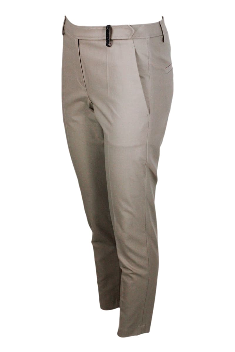 Shop Brunello Cucinelli Boyfit Cigarette Trousers In Stretch Cotton Twill With Light Texture And Waist Loop Embellished With In Beige