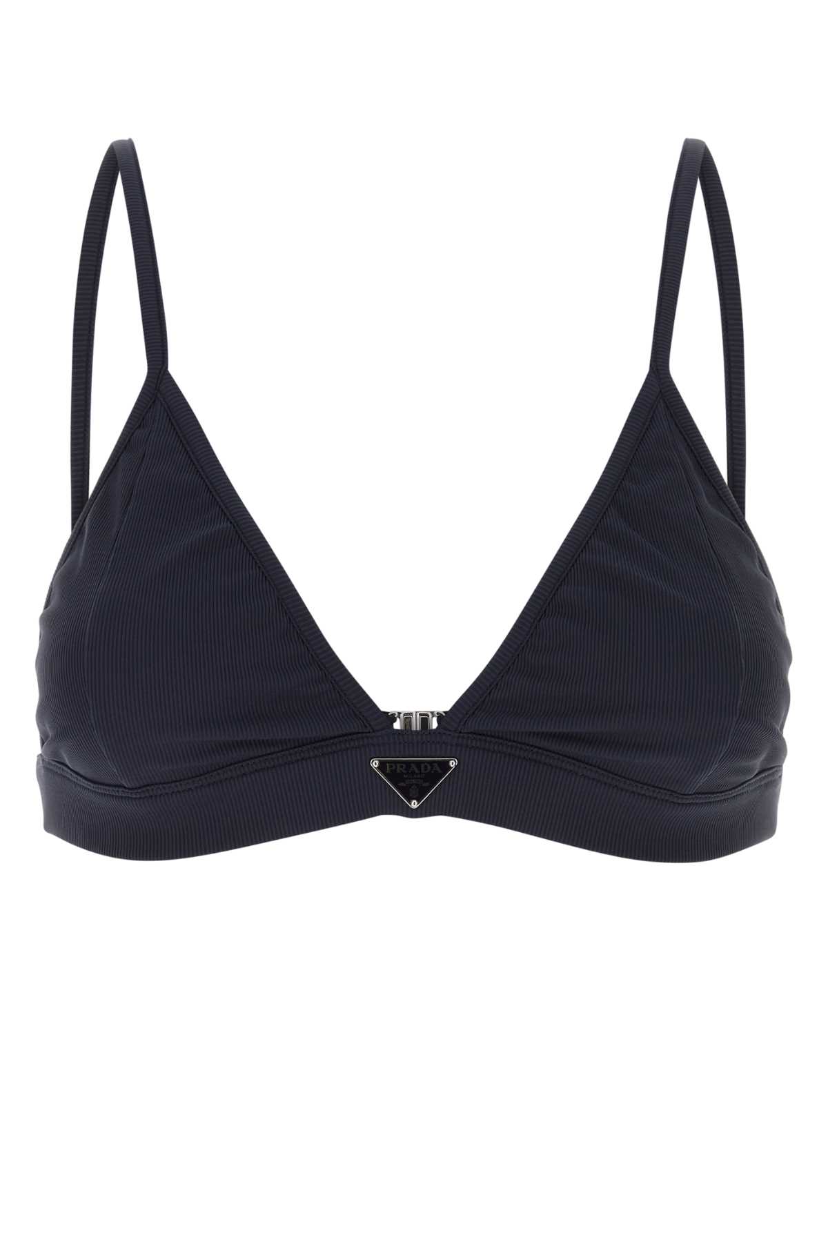 Shop Prada Navy Blue Stretch Nylon Bikini Top In Bleu