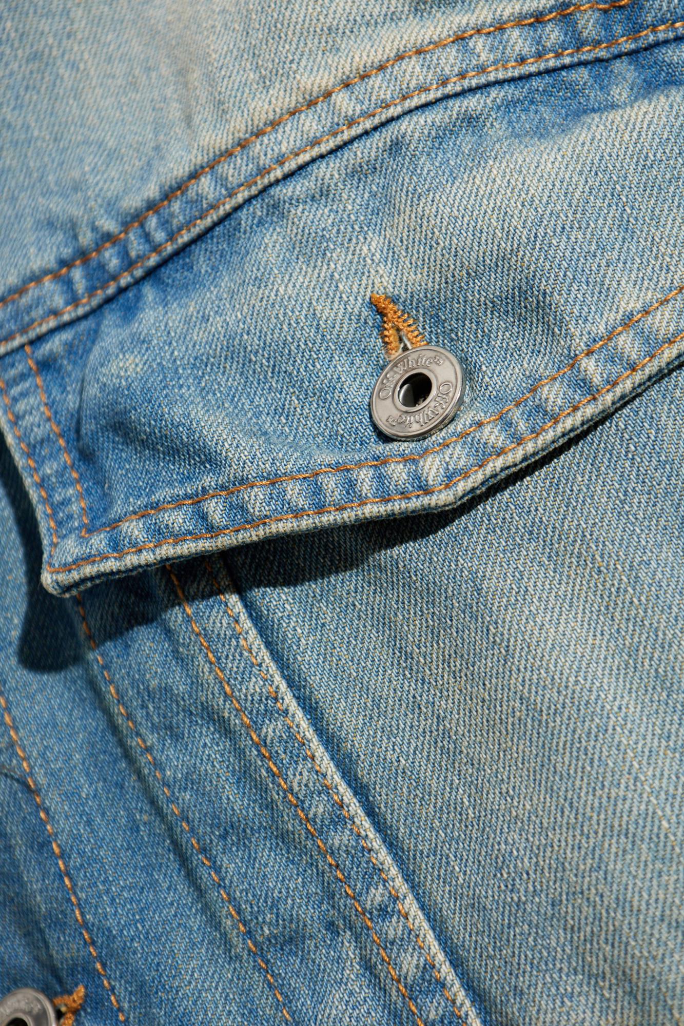 Off-white Diagonal Raw Patch Denim Jacket In Blue