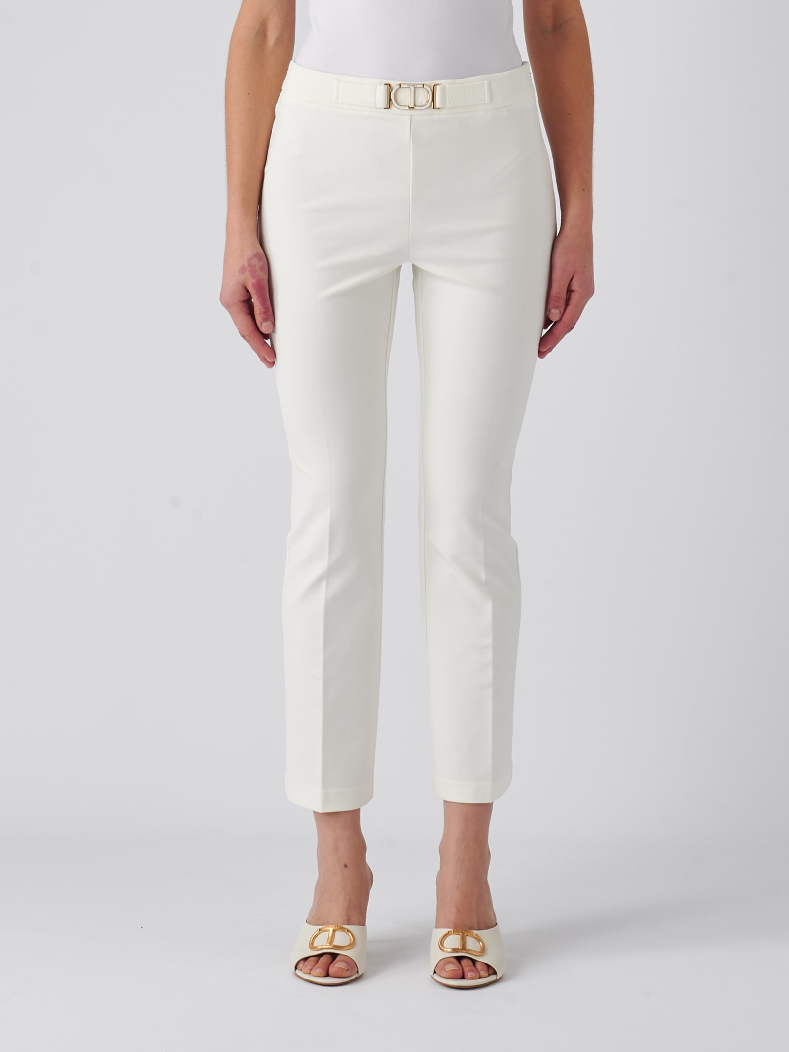 Shop Twinset Viscose Trousers In Neve