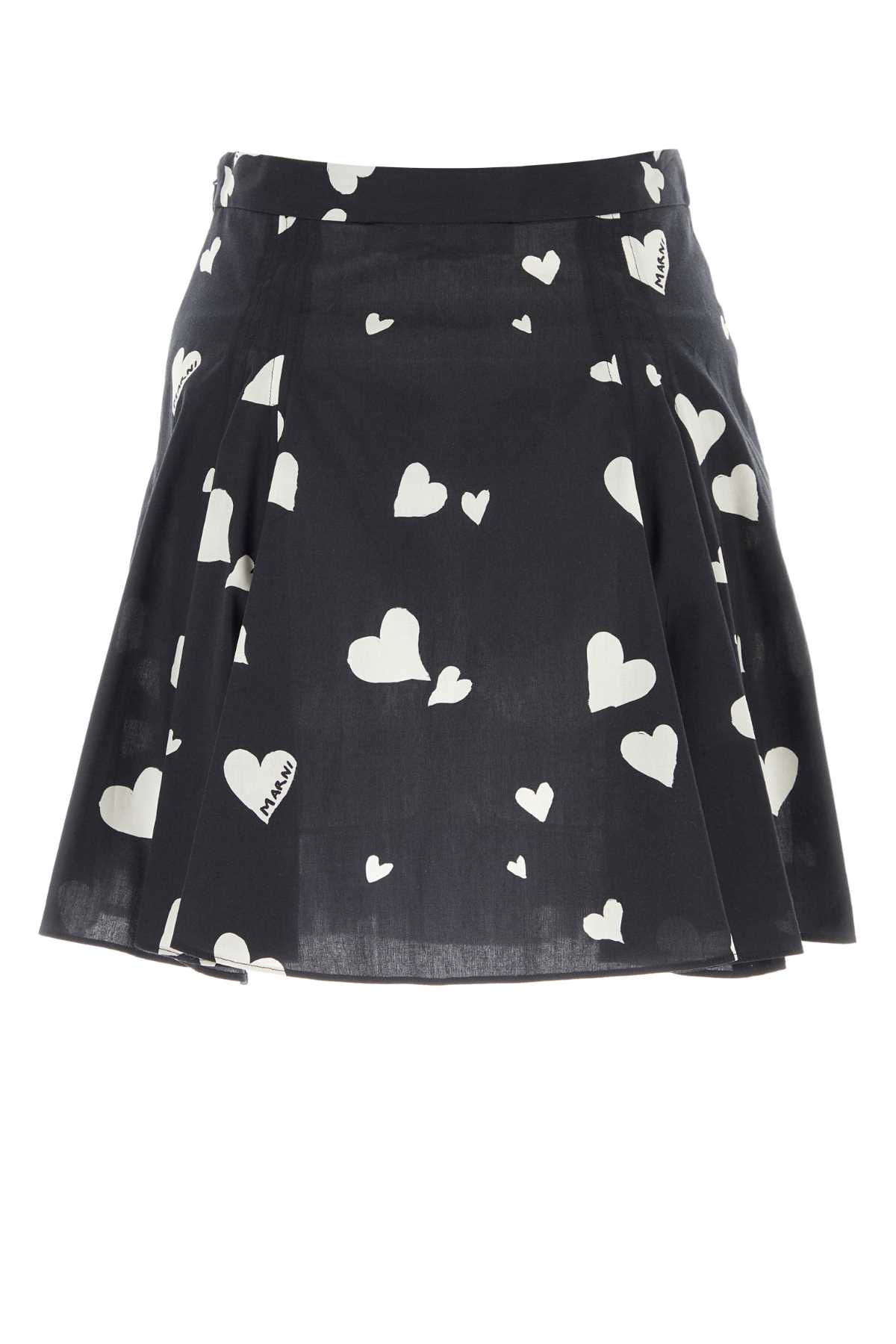 Shop Marni Printed Cotton Mini Skirt In Black