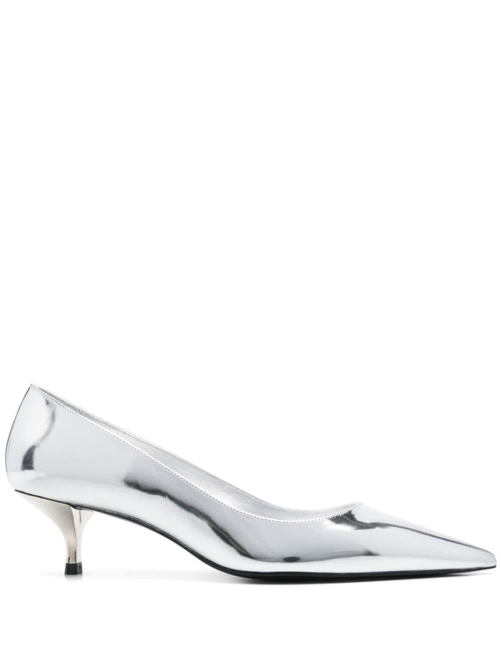 Shop Stuart Weitzman Stuart Kitten Pump In Slv Silver