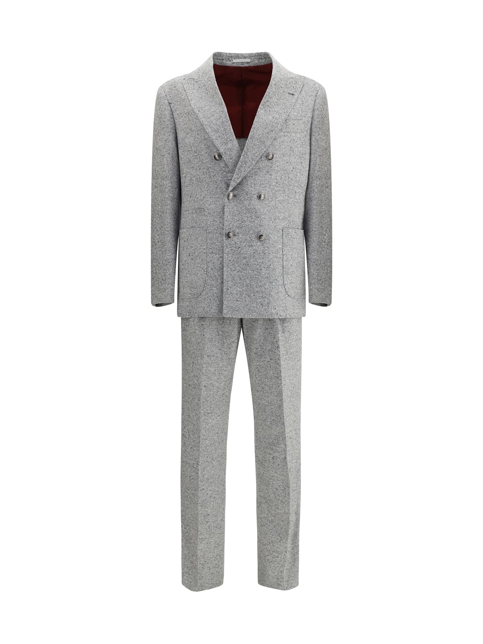 Brunello Cucinelli Men Wool And Cashmere Buttoned Grisaille Suit In Gray
