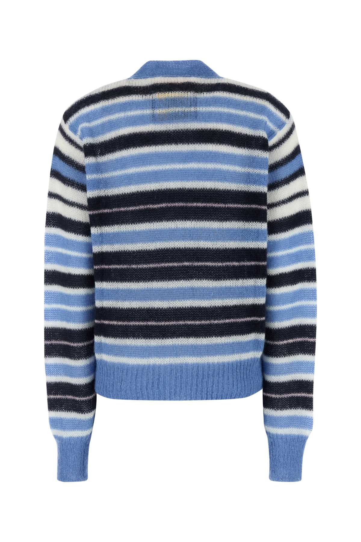 Marni Mohair Blend Striped V-neck Cardigan In Bluelilac