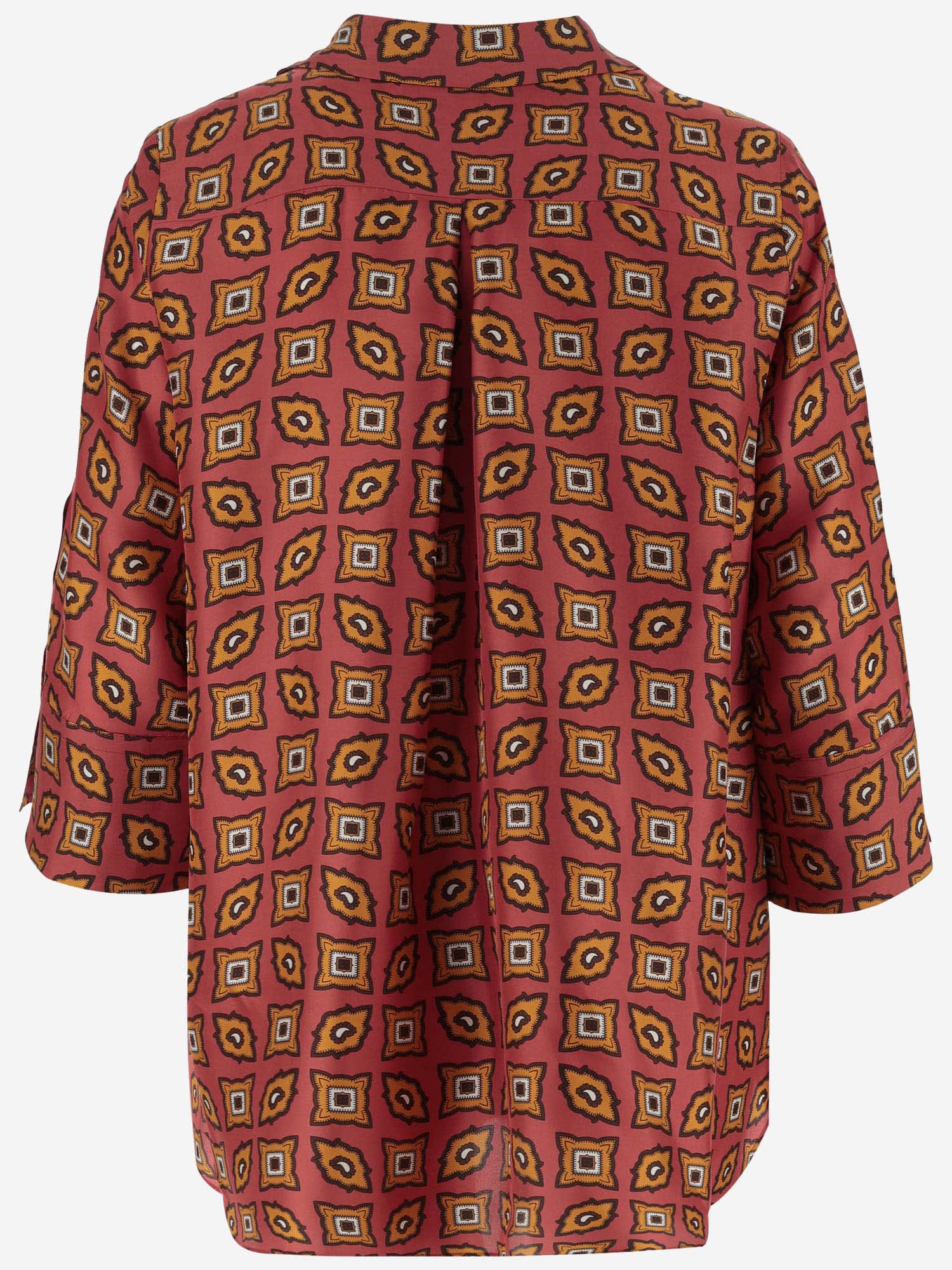 Shop Alberto Biani Silk Shirt With Geometric Pattern In Coral Red