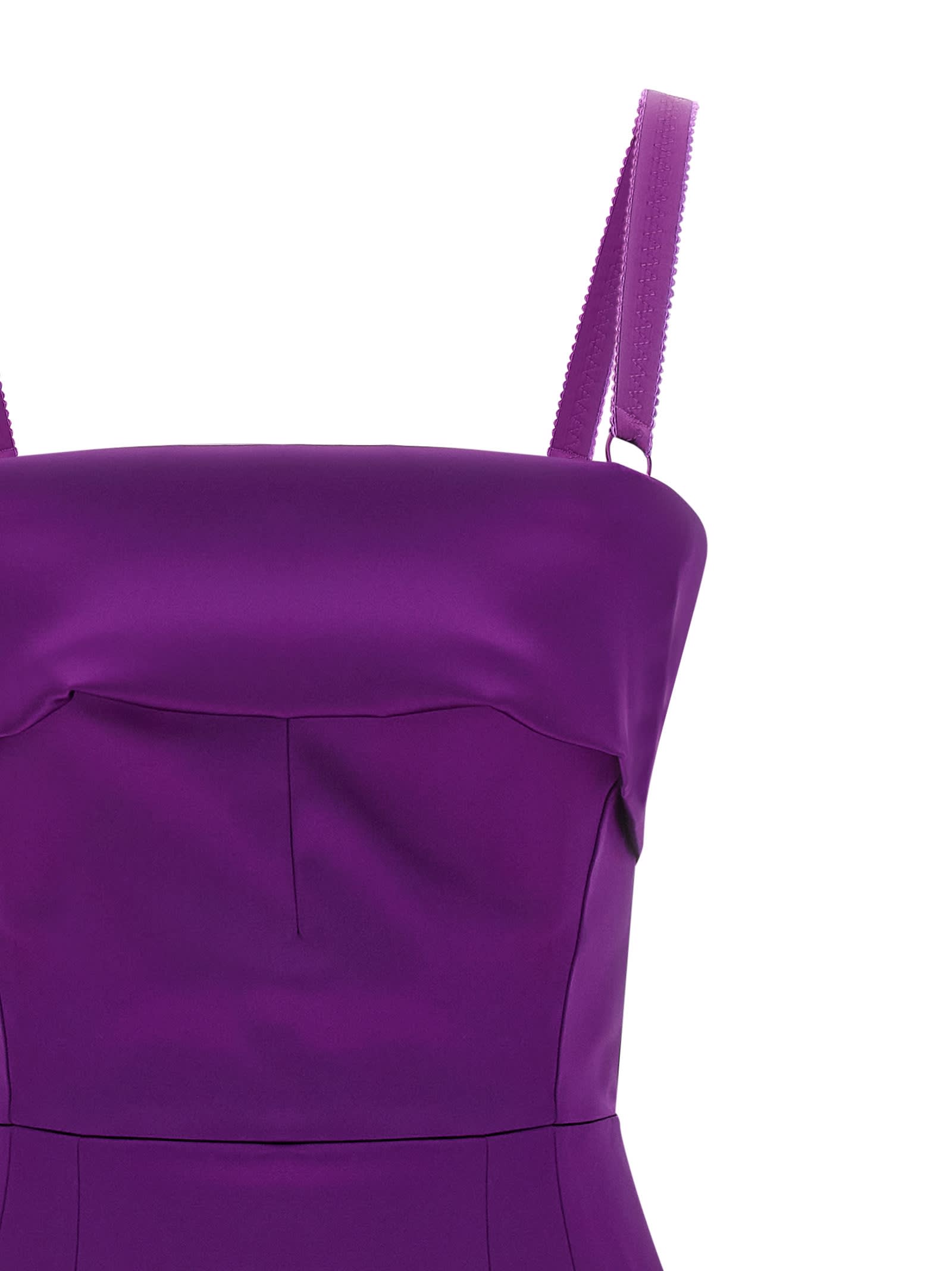 Dolce & Gabbana Spaghetti Strap Fitted Dress With Front Slit In Purple