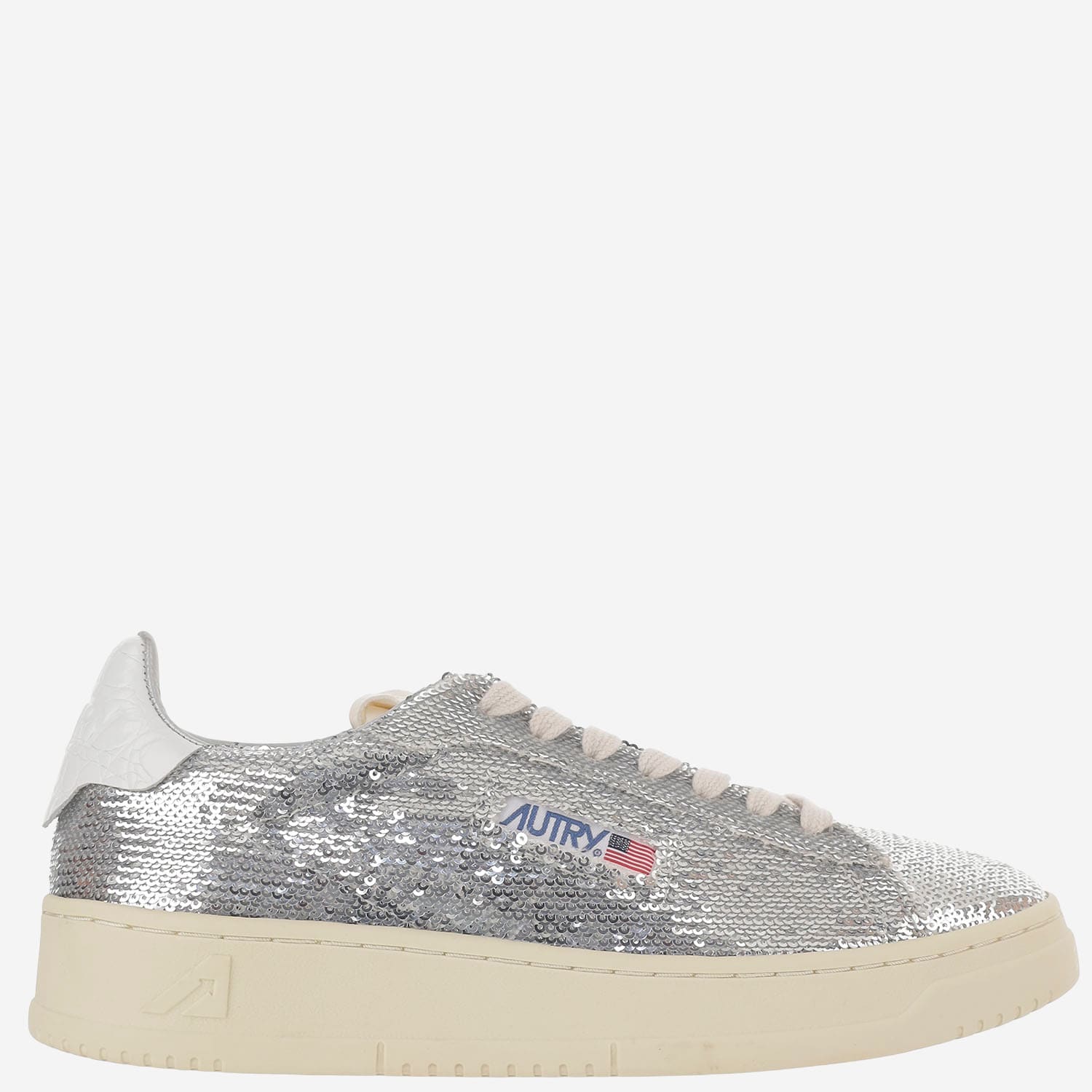 Autry Sequined Low Top Sneakers With Fabric Upper In Silver