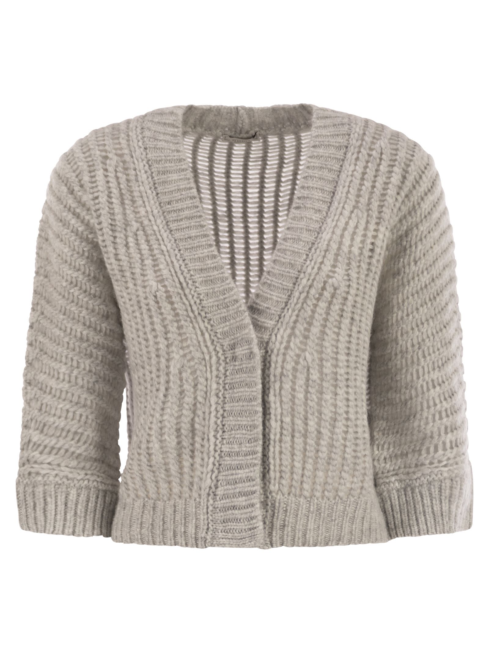 Peserico Wool And Alpaca Mesh Cardigan In Neutral
