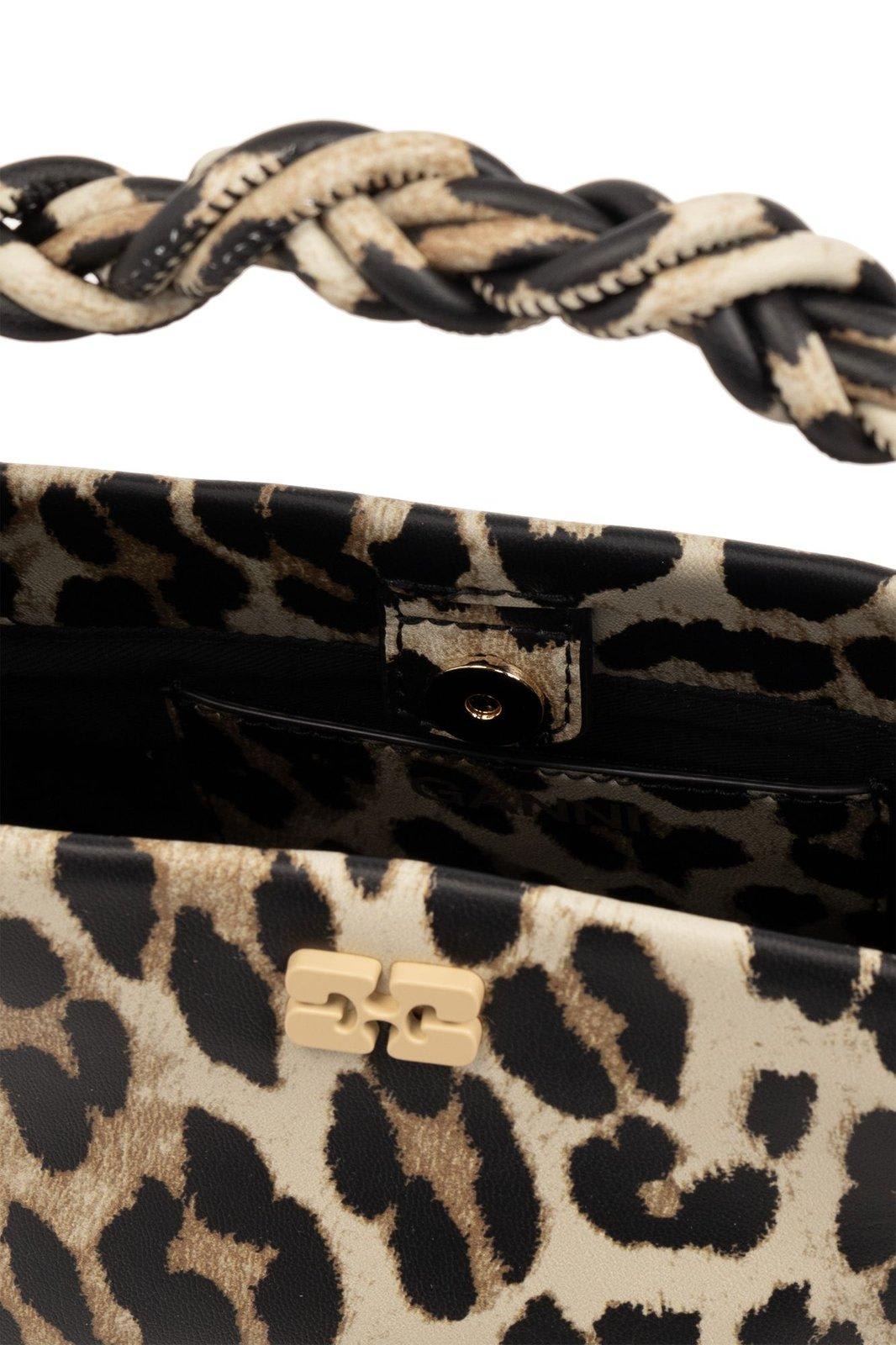 Ganni Mini Bou Leopard-print Tote Bag In Brown