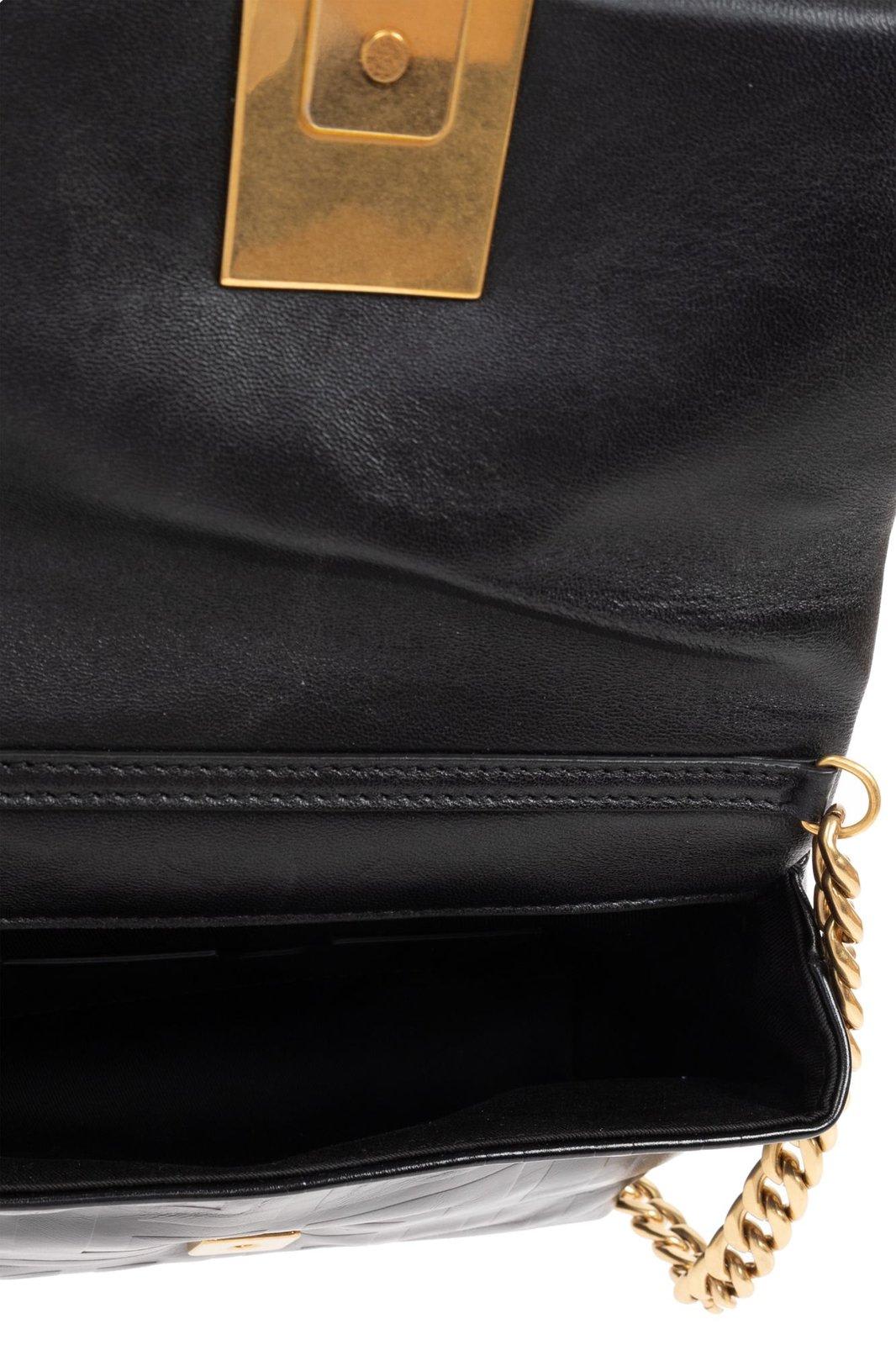 Shop Balmain Logo Embossed Flap Small Shoulder Bag In Pa Noir