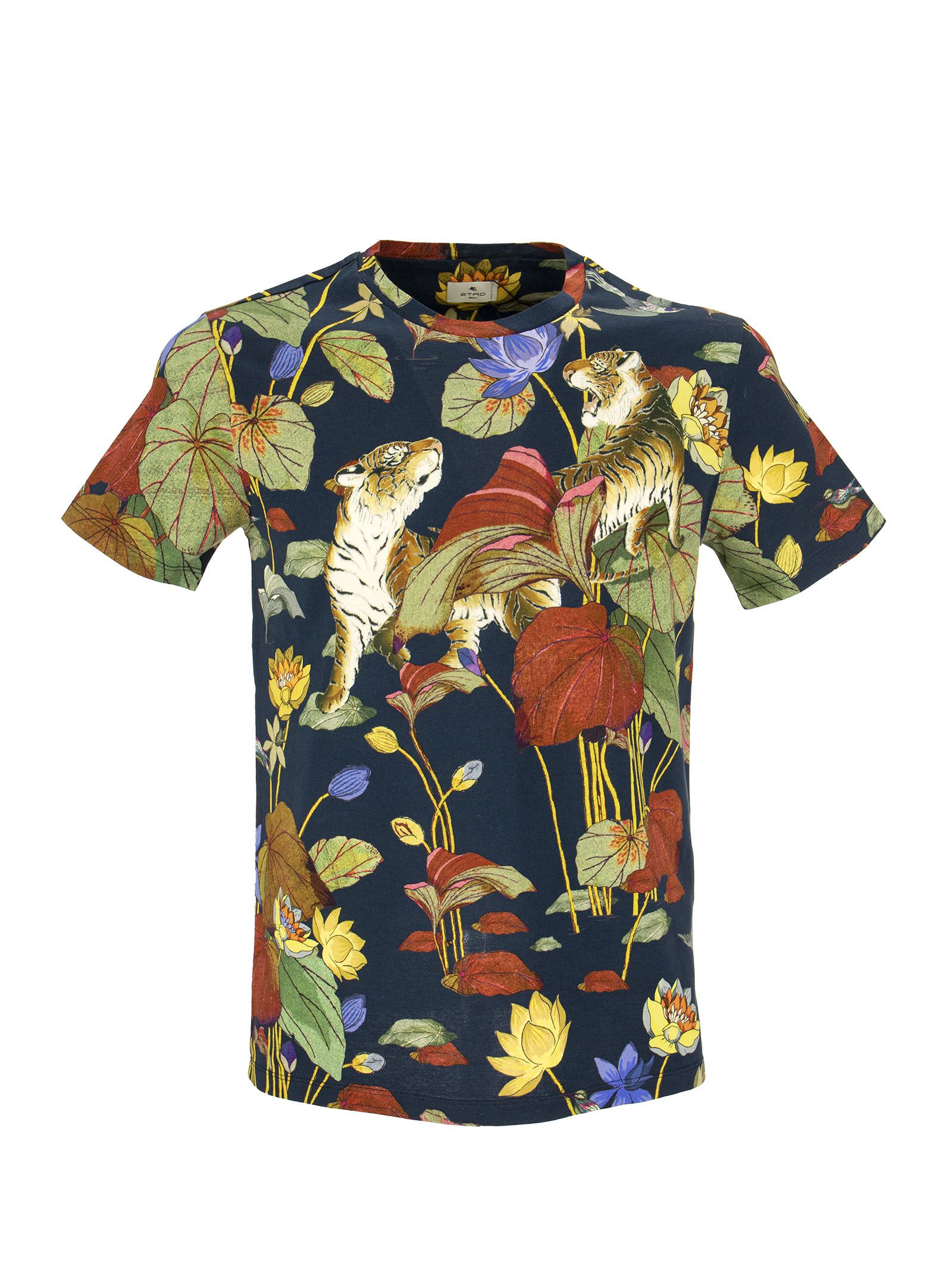 Etro T-shirt With Printed Tigers And Waterlilies
