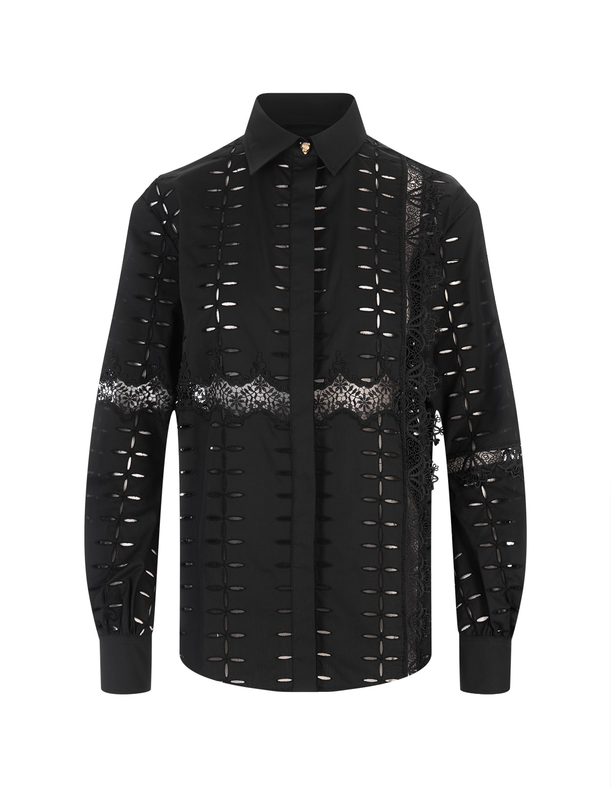Roberto Cavalli Black Shirt With Lace And Cut-out Embroidery
