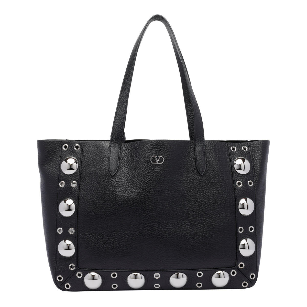 Valentino Nellcôte Medium Shopping Bag In Garnet Calfskin In Black