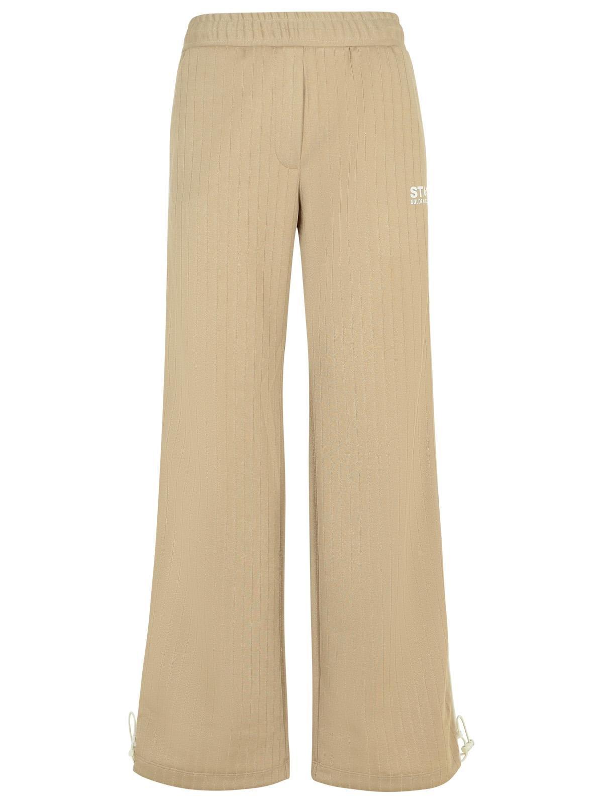 Shop Golden Goose Striped Logo Printed Straight-leg Track Pants In Pale Khaki/ Papyrus