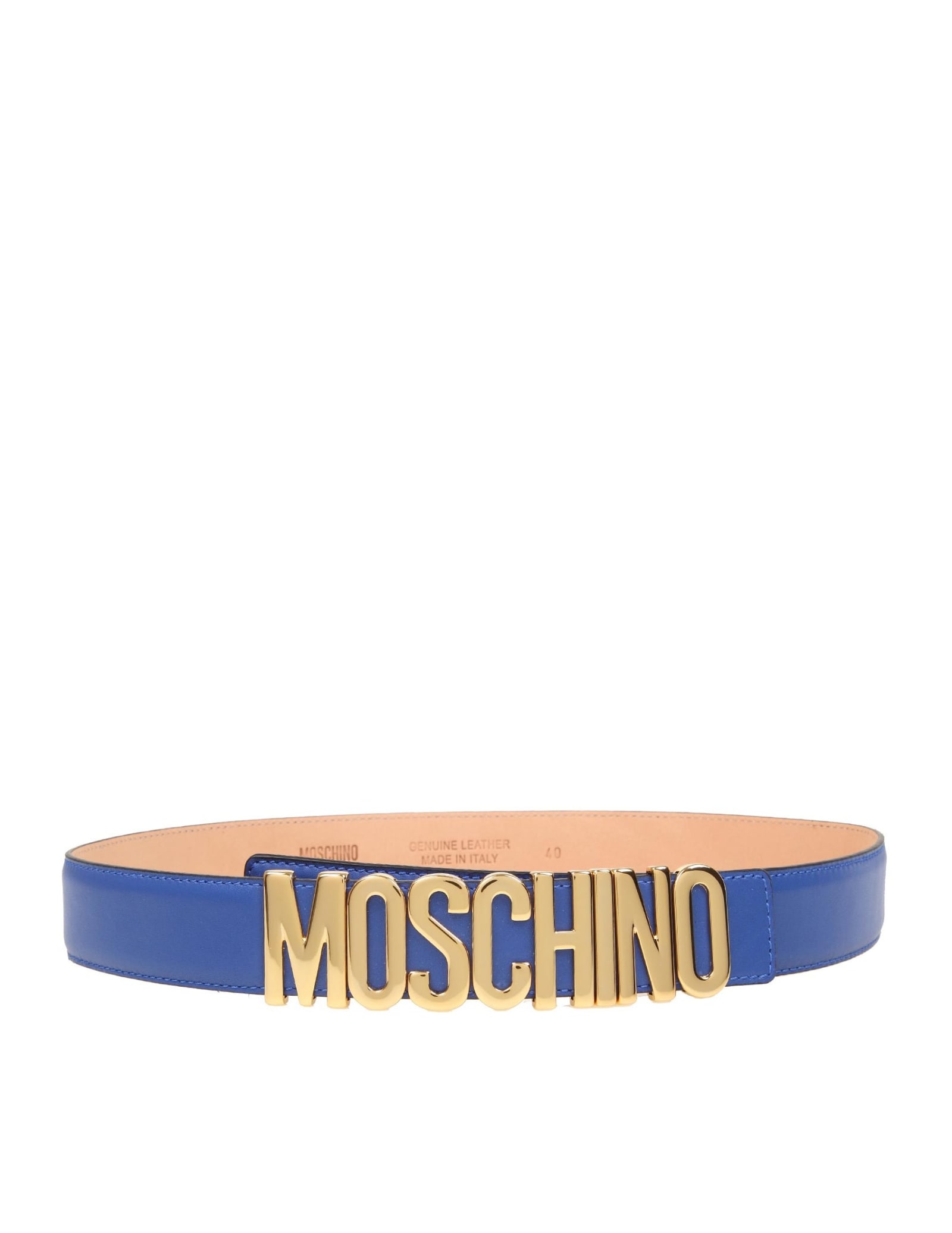 Moschino Belt In Bluette Leather With Logo