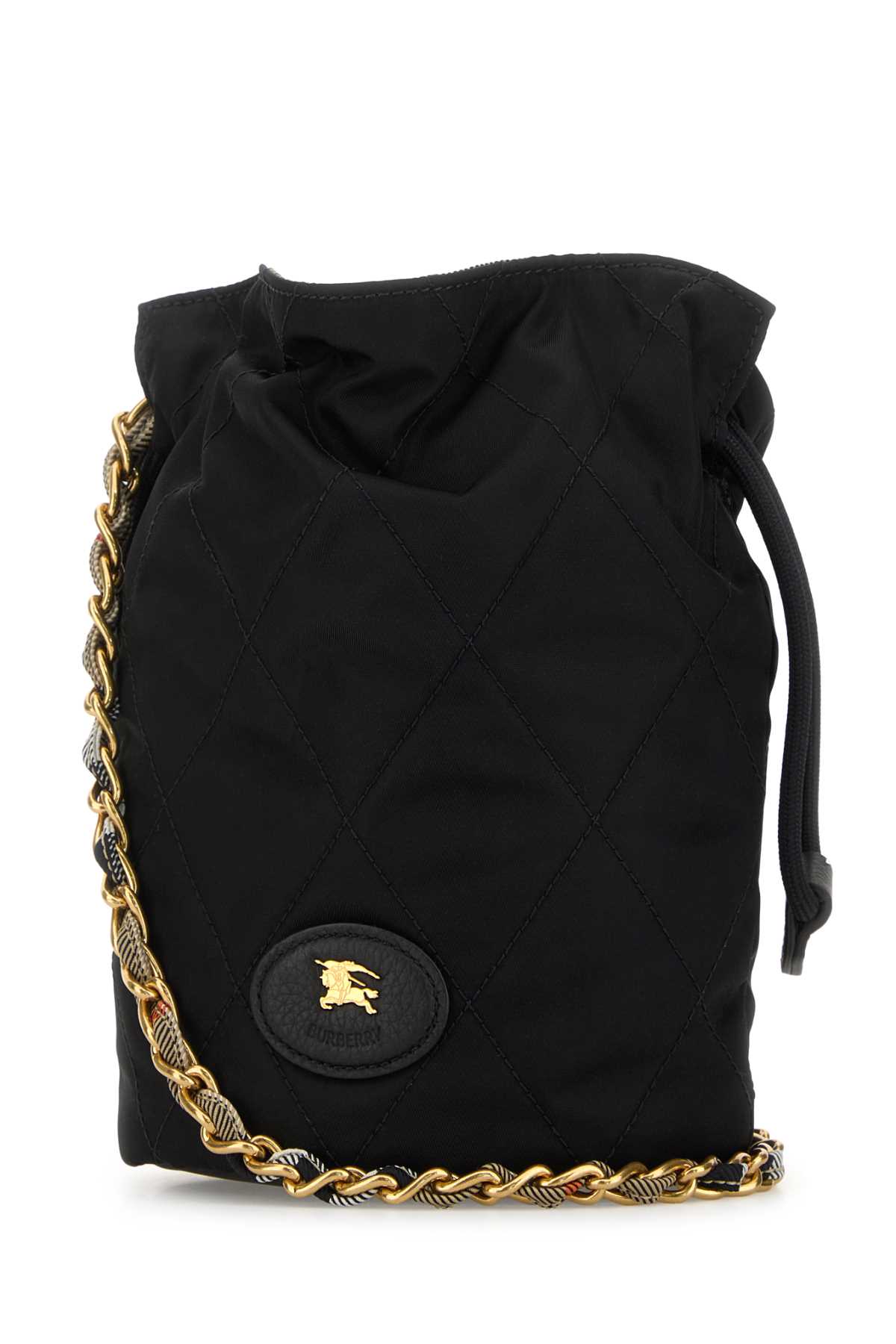Burberry Black Canvas Horseshoe Bucket Bag In Black