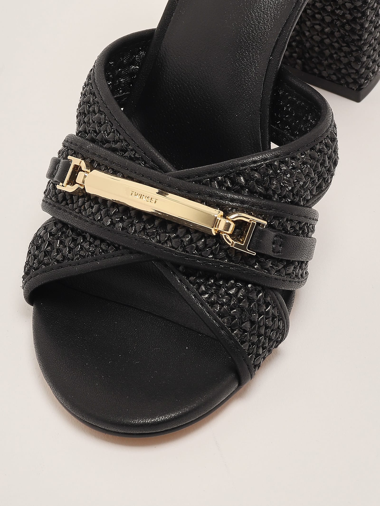 Twinset 100mm Buckled Interwoven Sandals In Nero