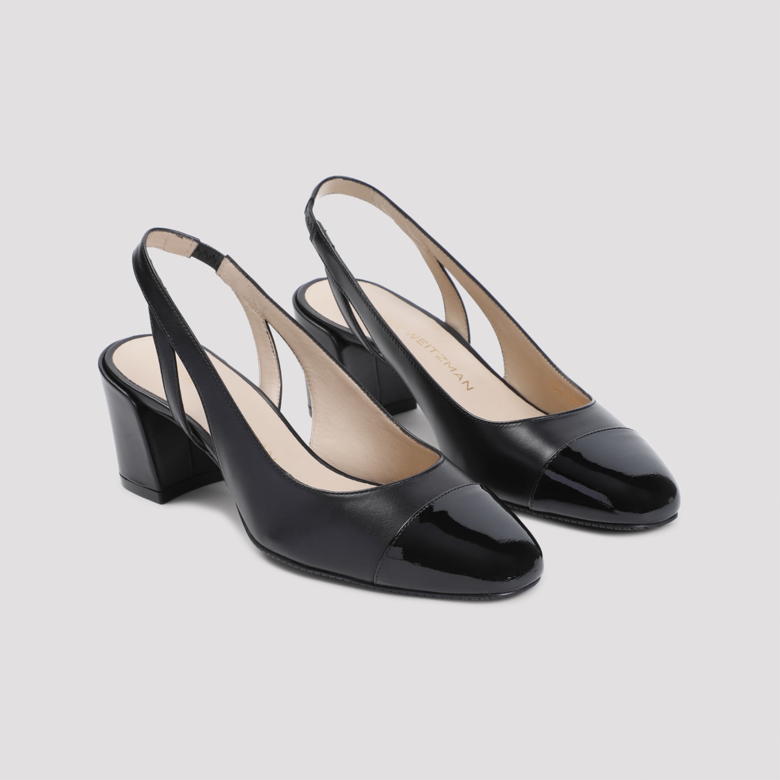 Stuart Weitzman 'sleek' Black Slingback Pumps With Block Heel In Blk Black