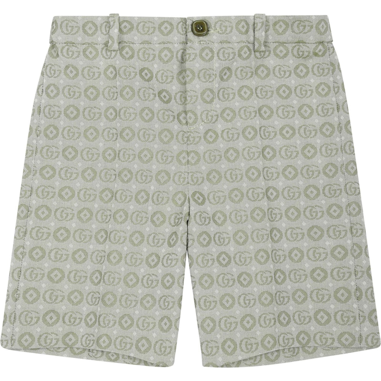 Gucci Kids' Green Shorts For Baby Boy With Double G In Gray