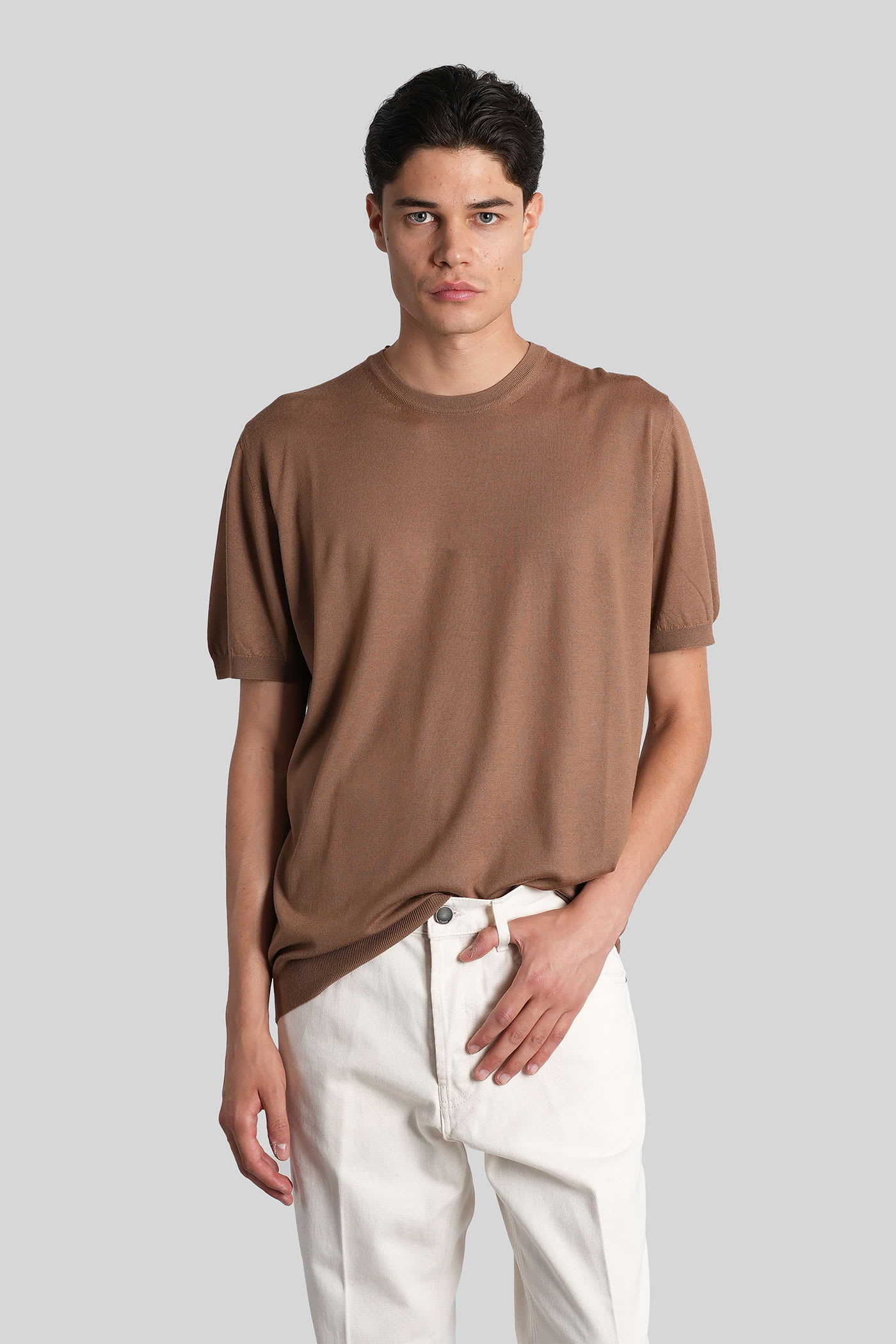 T-shirt In Camel Wool