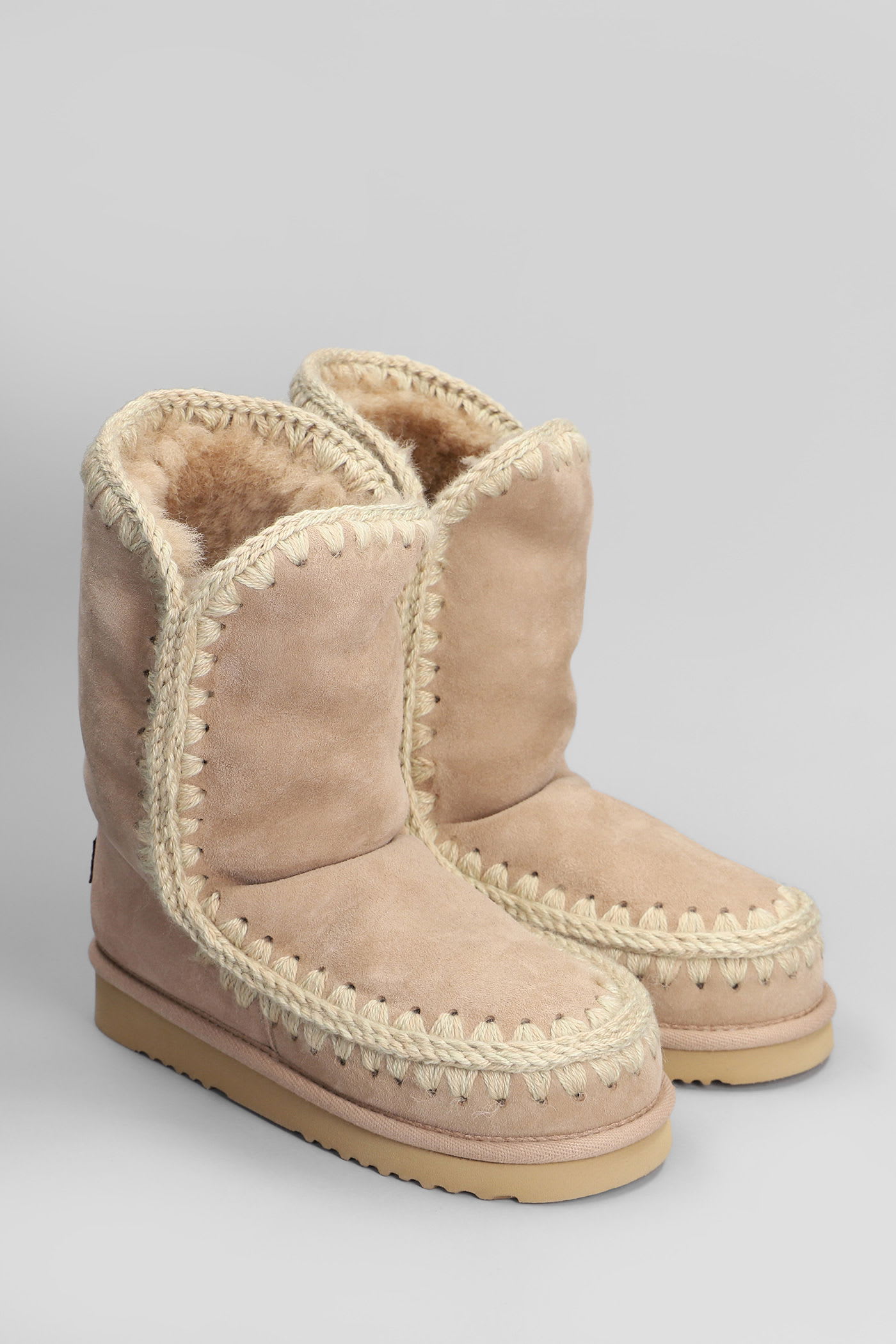 Mou Eskimo 24 Low Heels Ankle Boots In Camel Suede In Neutral