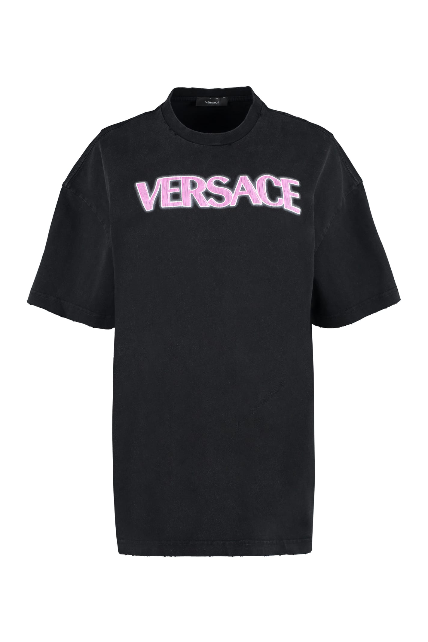 Shop Versace Logo Cotton T-shirt In Black