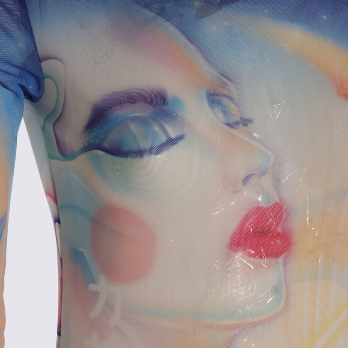 Casablanca Artistic Sleeve Print With Sheer High Neck In Blue