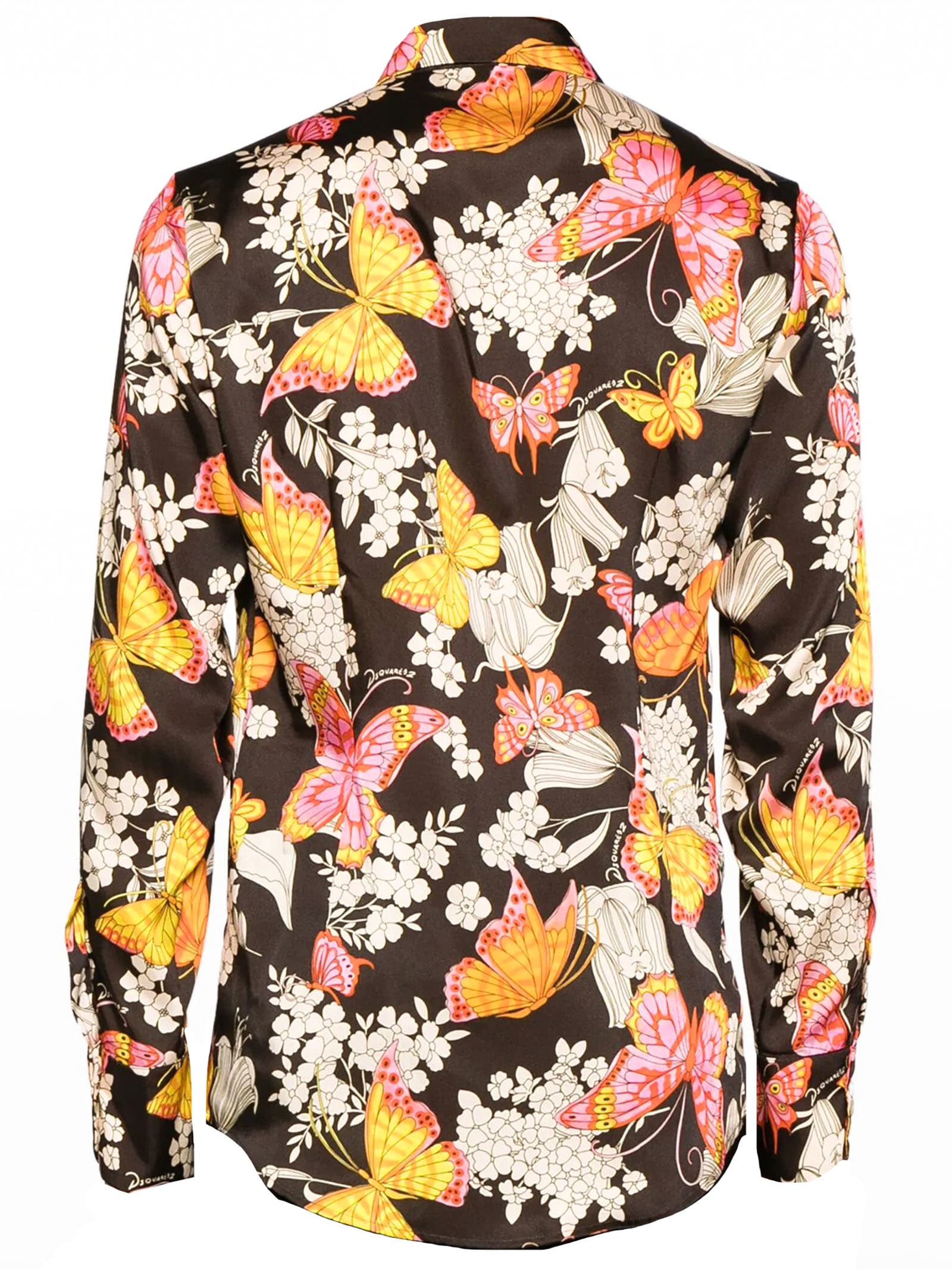 Shop Dsquared2 Butterfly-print Satin Shirt In Multicolour