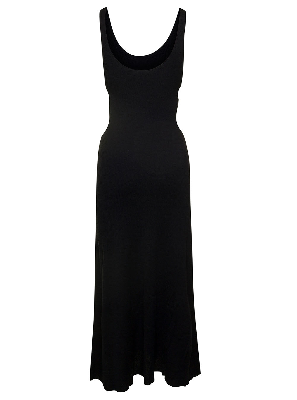 Shop Chloé Long Black Tank Dress With U Neckline And Cut-out In Linen And Silk Woman