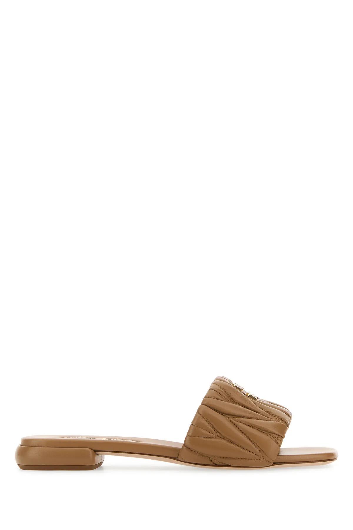 Shop Miu Miu Caramel Nappa Leather Slippers In Caramello