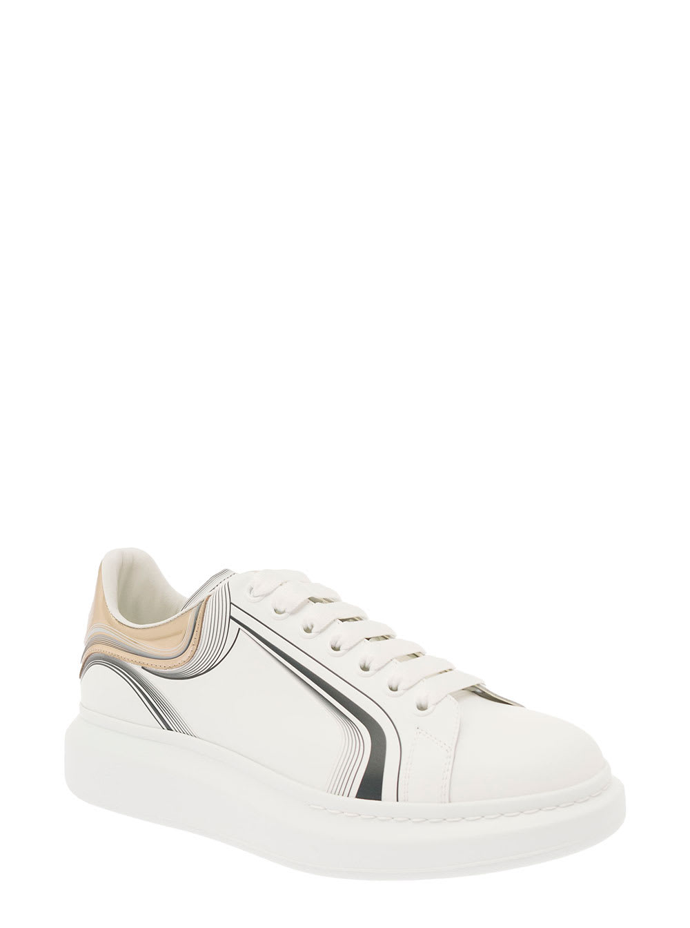 Shop Alexander Mcqueen White Sneakers With Oversized Sole And Graphc Details In Leather Man In Metallic